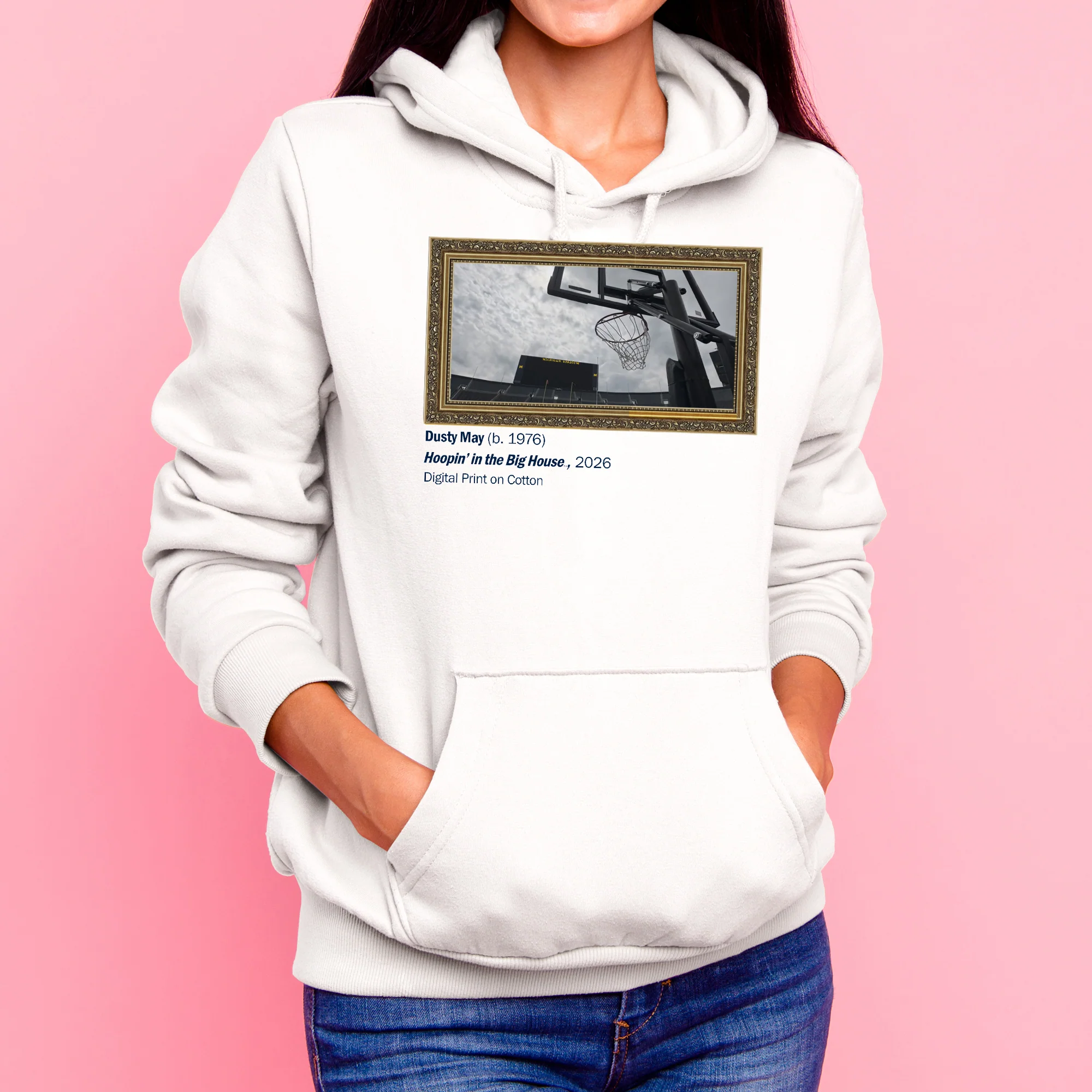 Michigan Hoopin' in the Big House Hoodie - White - Image 4