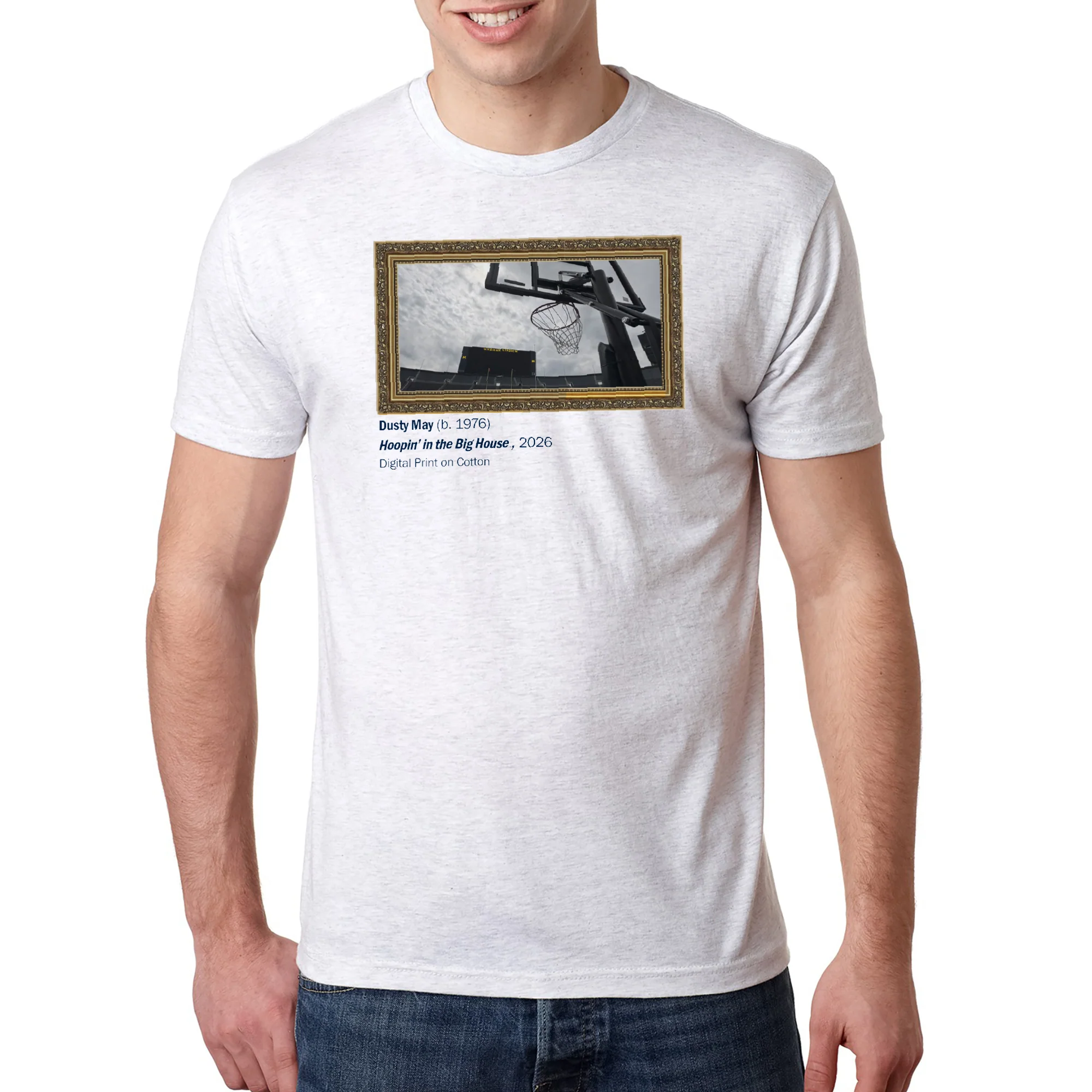 Michigan Hoopin' in the Big House Triblend T-Shirt - Heather White - Image 3