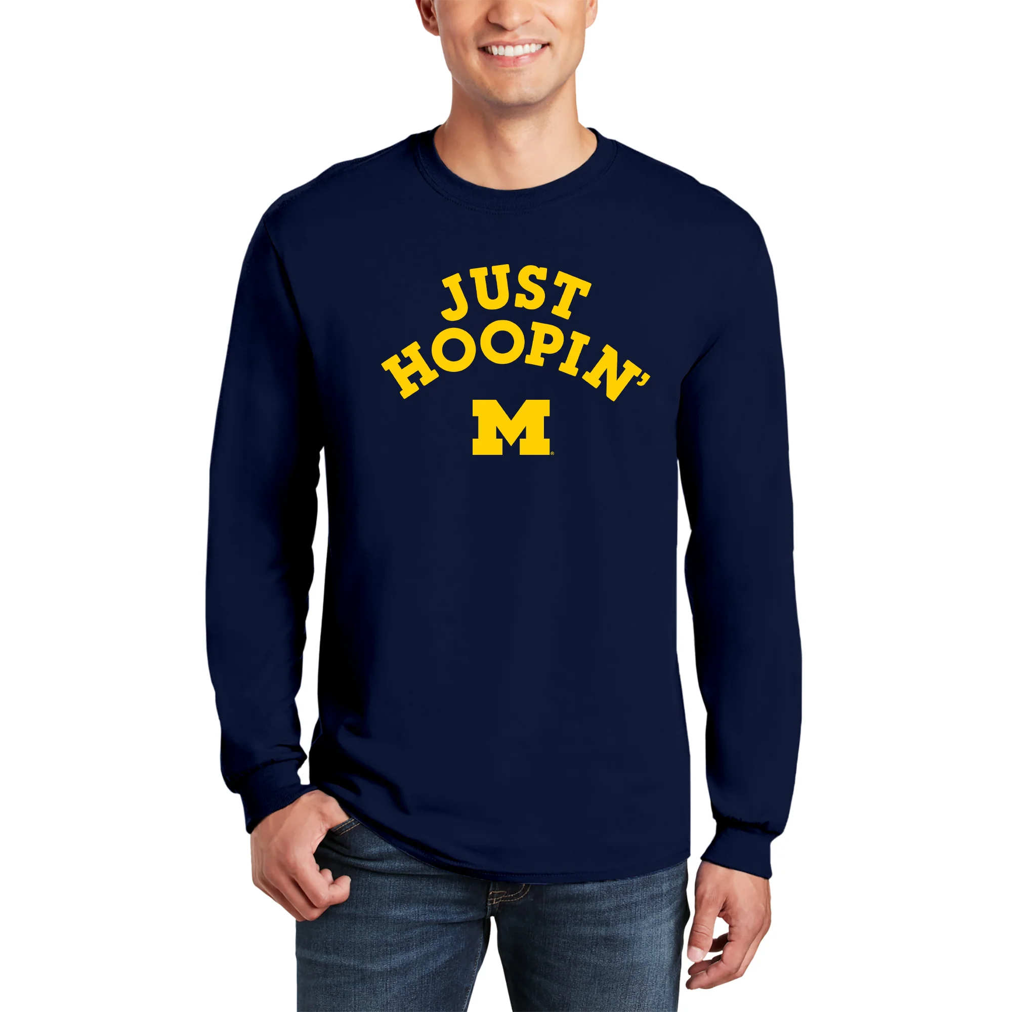 Michigan Wolverines Just Hoopin' Long Sleeve T-Shirt - Navy - Image 3