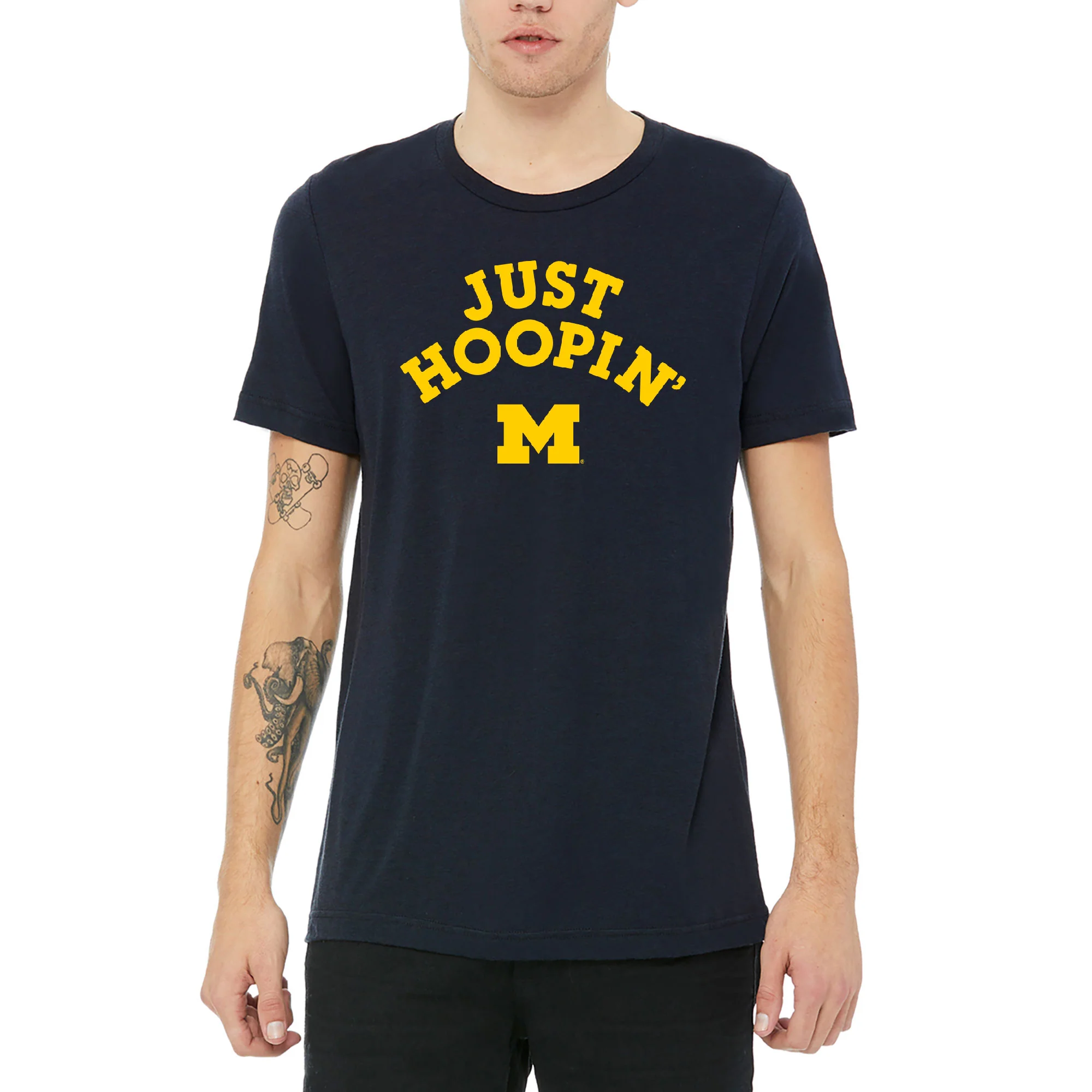 Michigan Wolverines Just Hoopin' Triblend T-Shirt - Navy Triblend - Image 3