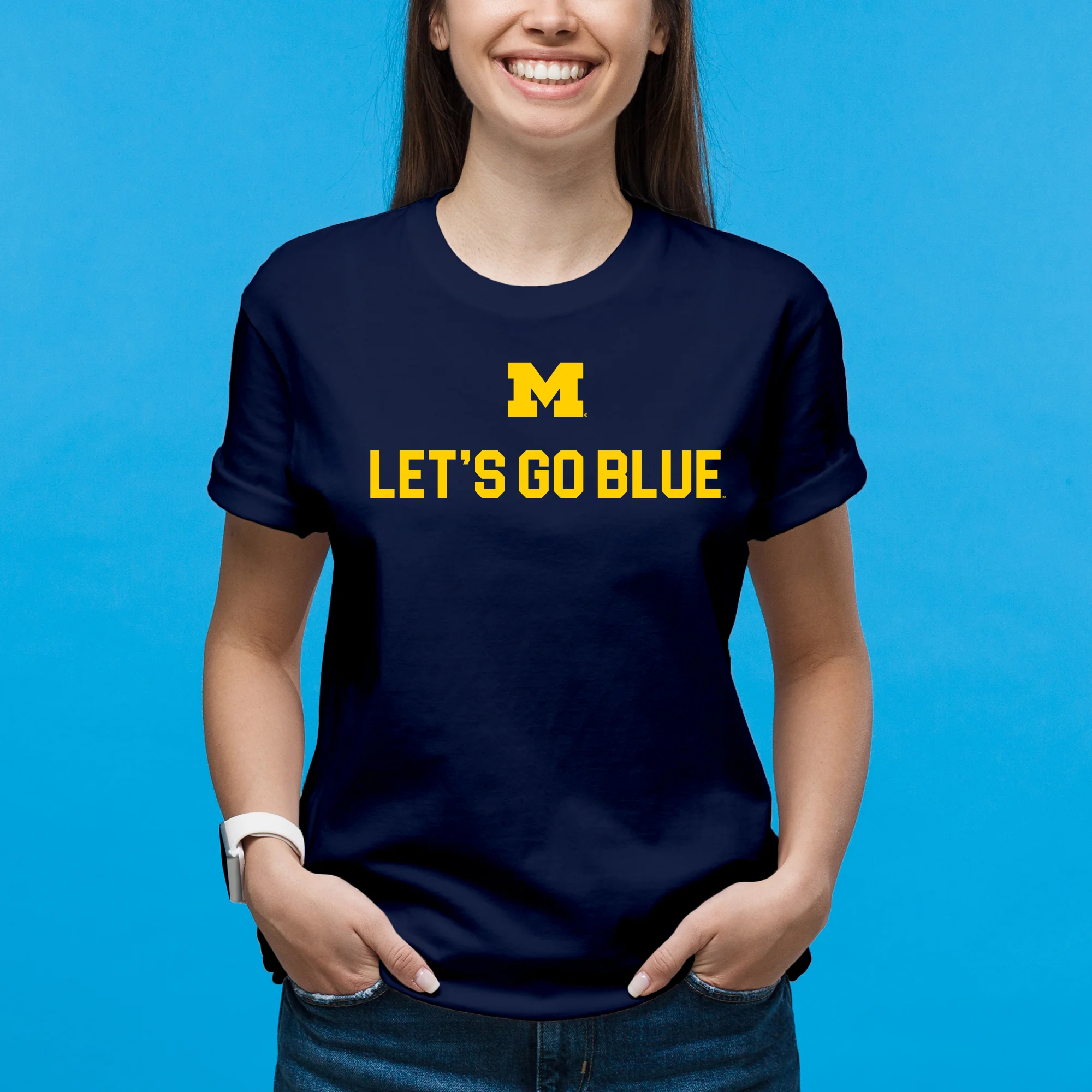 Michigan Wolverines Let's Go Blue T Shirt - Navy - Image 4