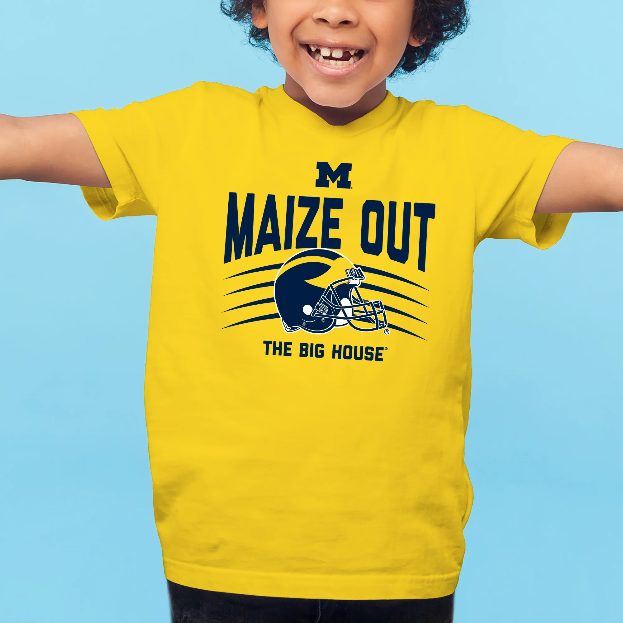 Michigan Wolverines Maize Out Helmet Scratch Youth T-Shirt - Daisy - Image 3