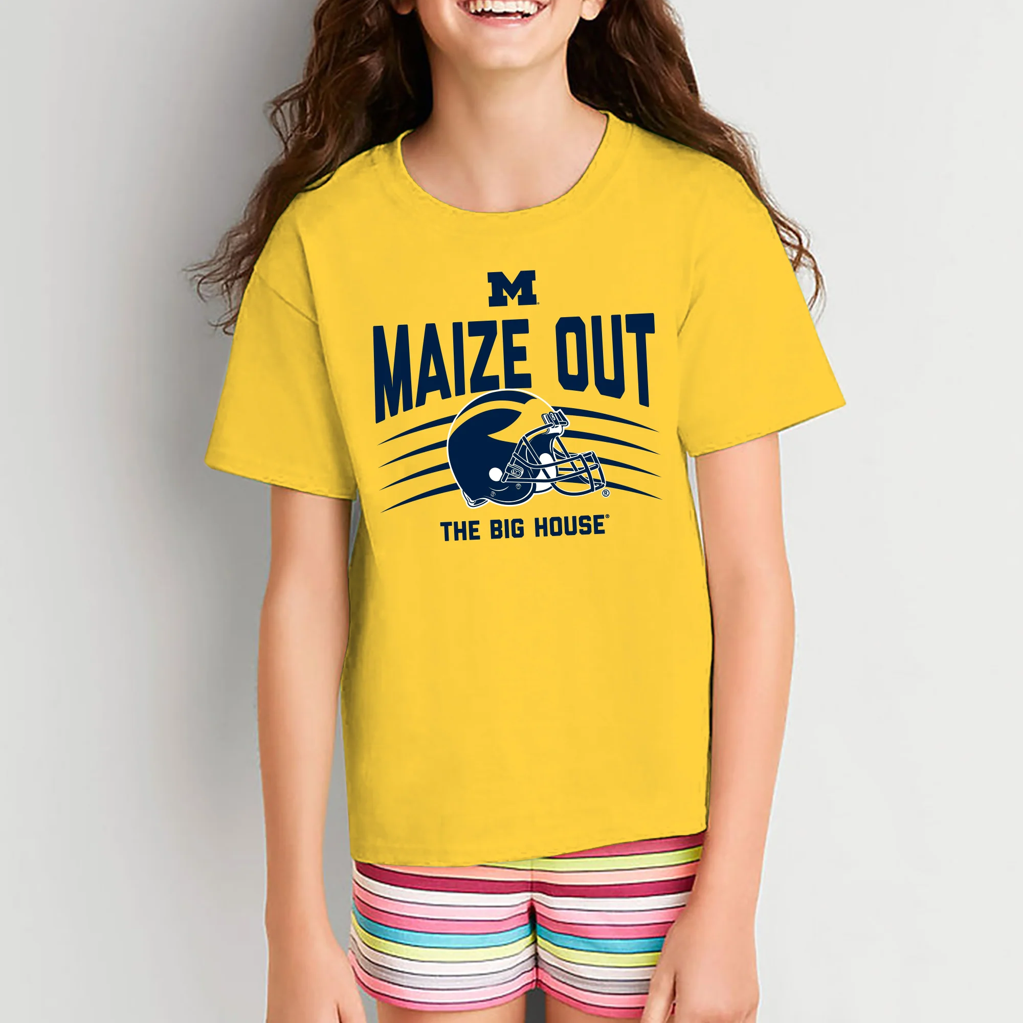 Michigan Wolverines Maize Out Helmet Scratch Youth T-Shirt - Daisy - Image 4