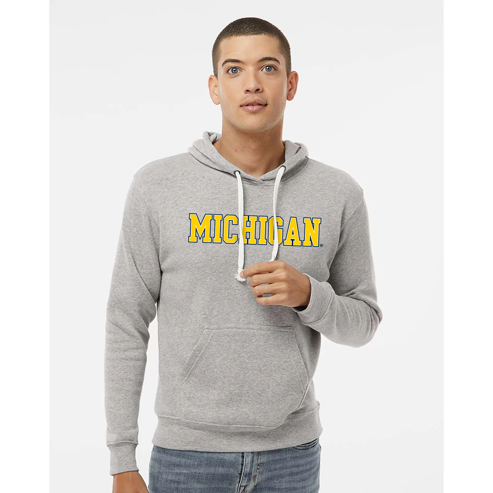 Michigan Wordmark JA Triblend Fleece Hoodie - Grey Triblend - Image 3