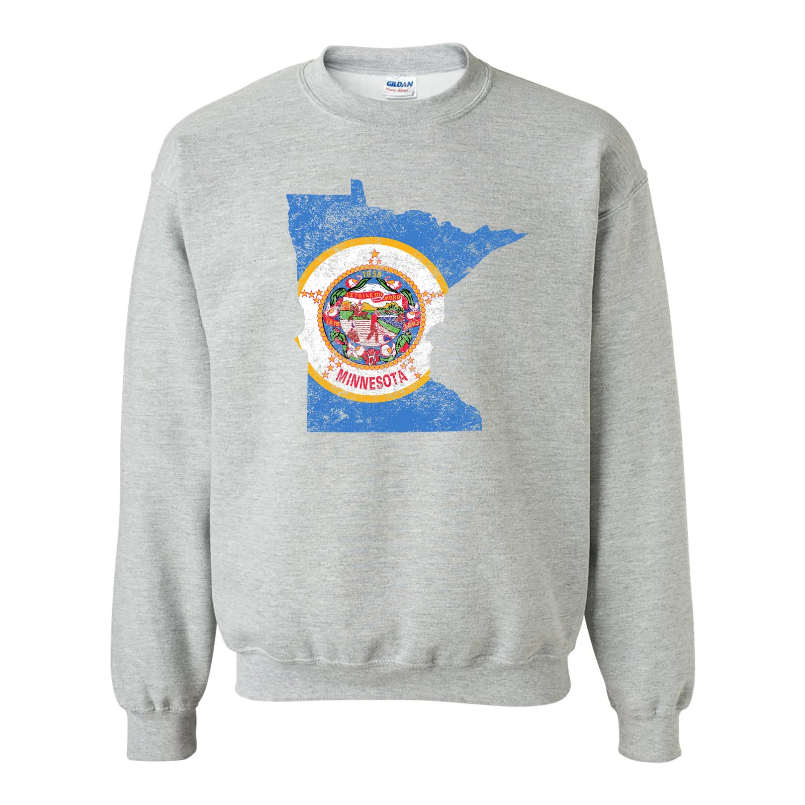 Minnesota Distressed State Flag Outline Crewneck Sweatshirt - Sport Grey