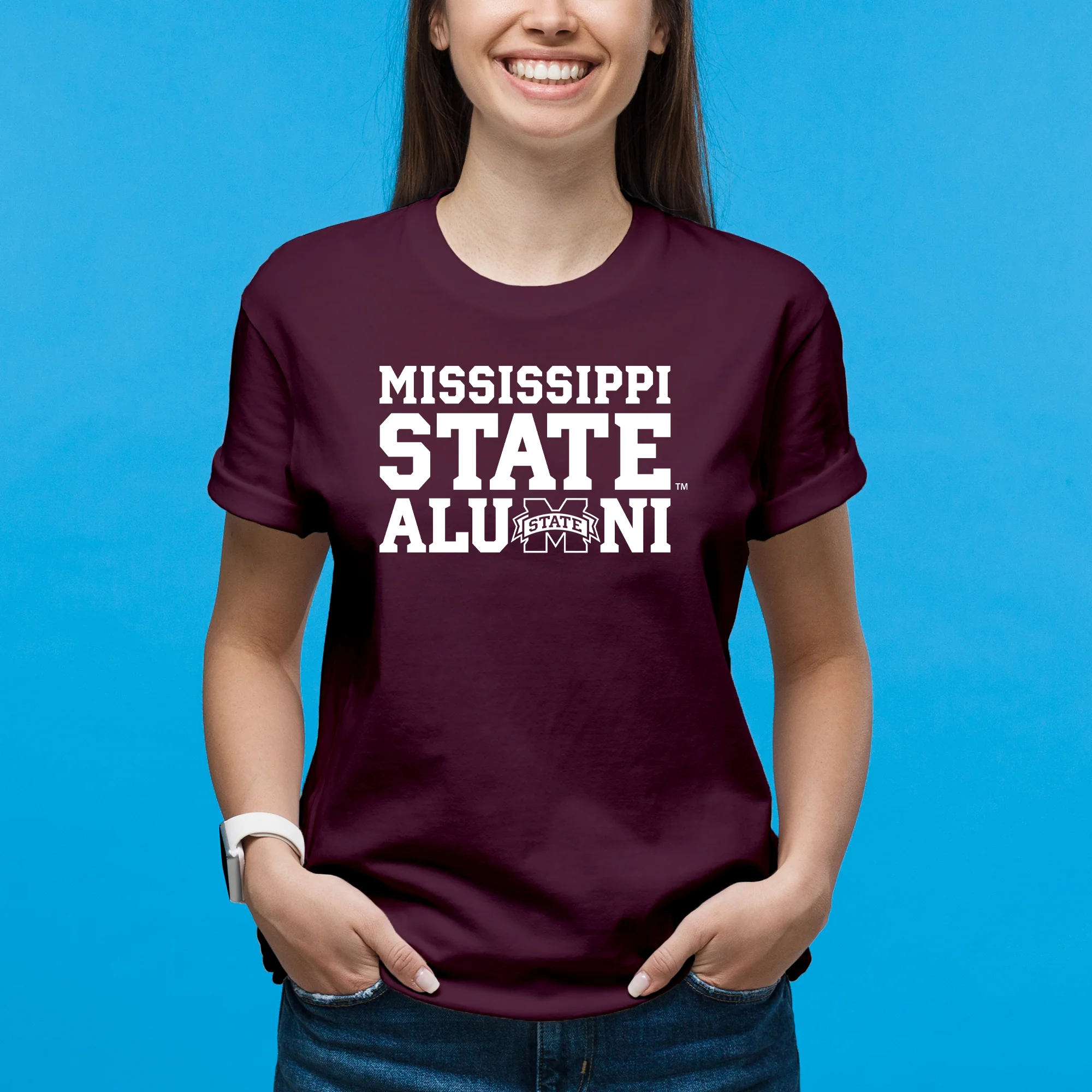 Mississippi State Bulldogs Basic Block Alumni T Shirt - Maroon - Image 4
