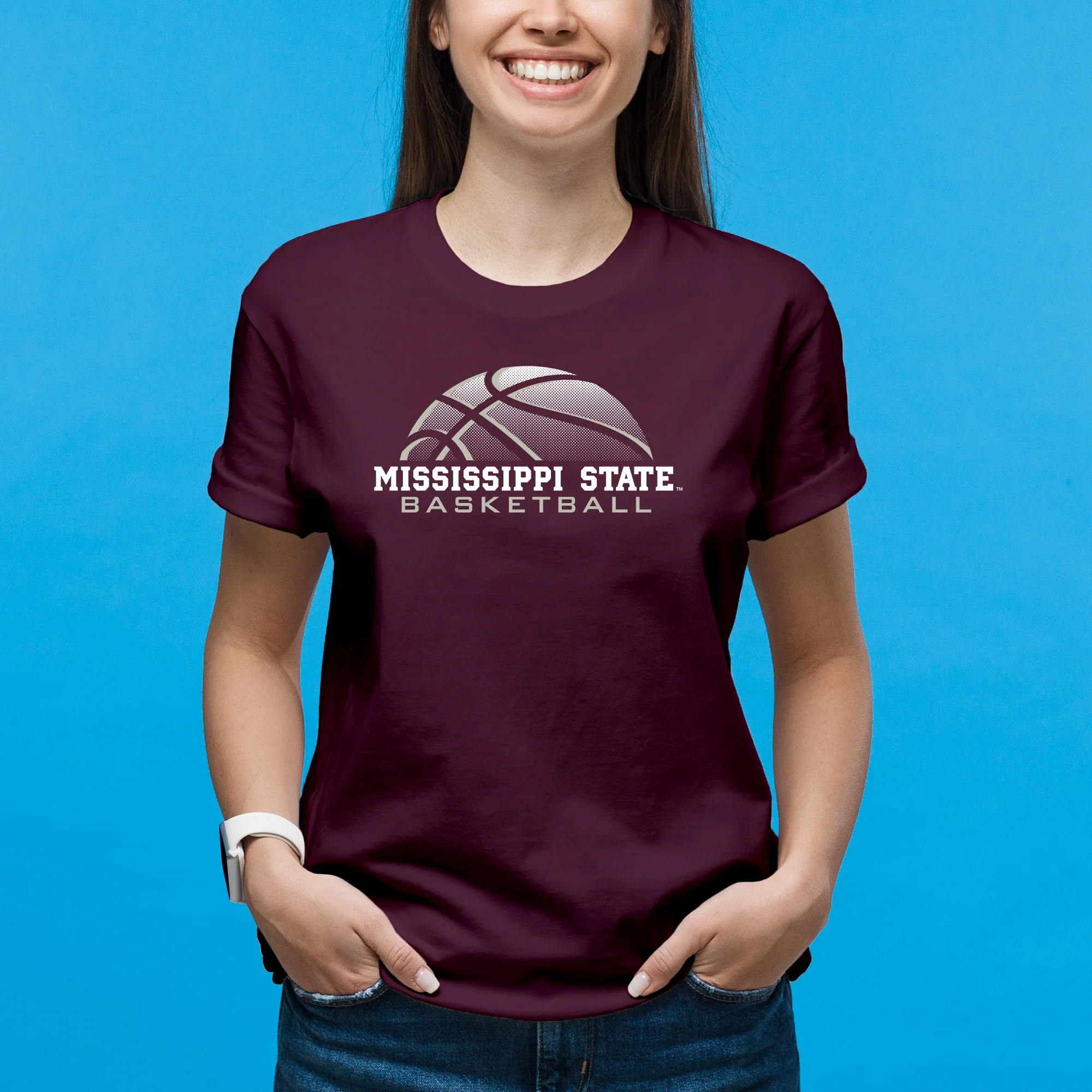 Mississippi State Bulldogs Basketball Shadow T-Shirt - Maroon - Image 4