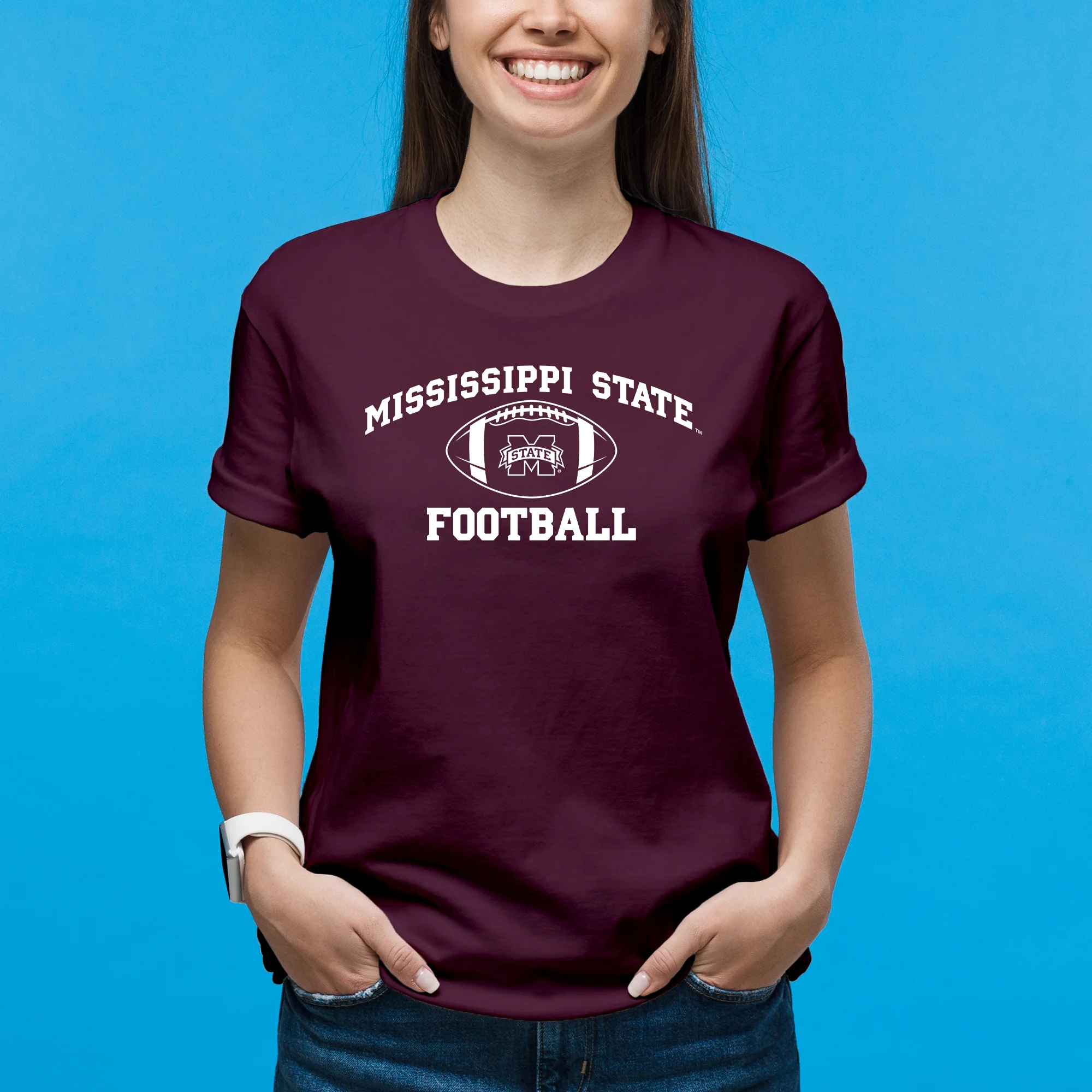 Mississippi State Bulldogs Classic Football Arch T Shirt - Maroon - Image 4