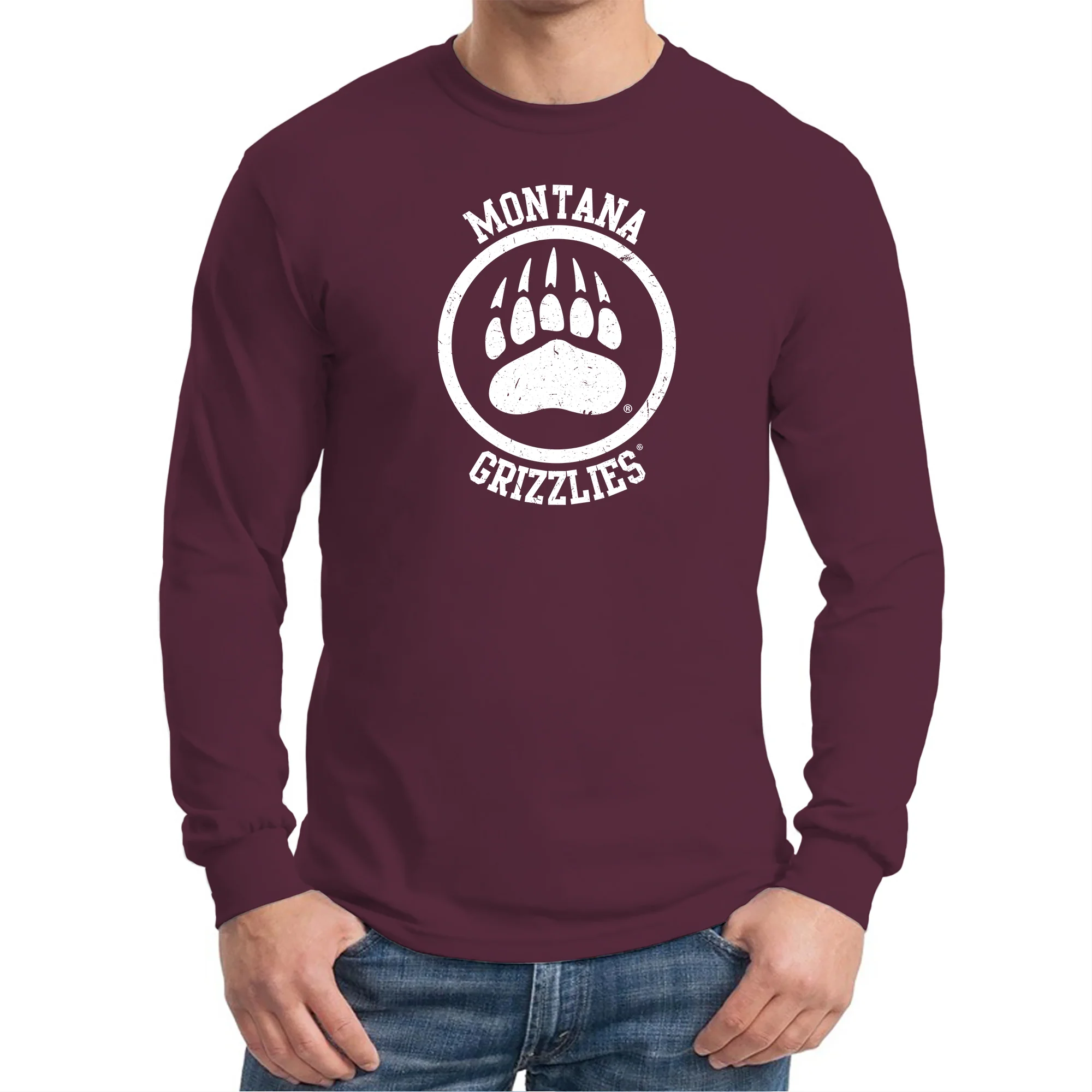 Montana Grizzlies Distressed Circle Logo Long Sleeve T-Shirt - Maroon - Image 3