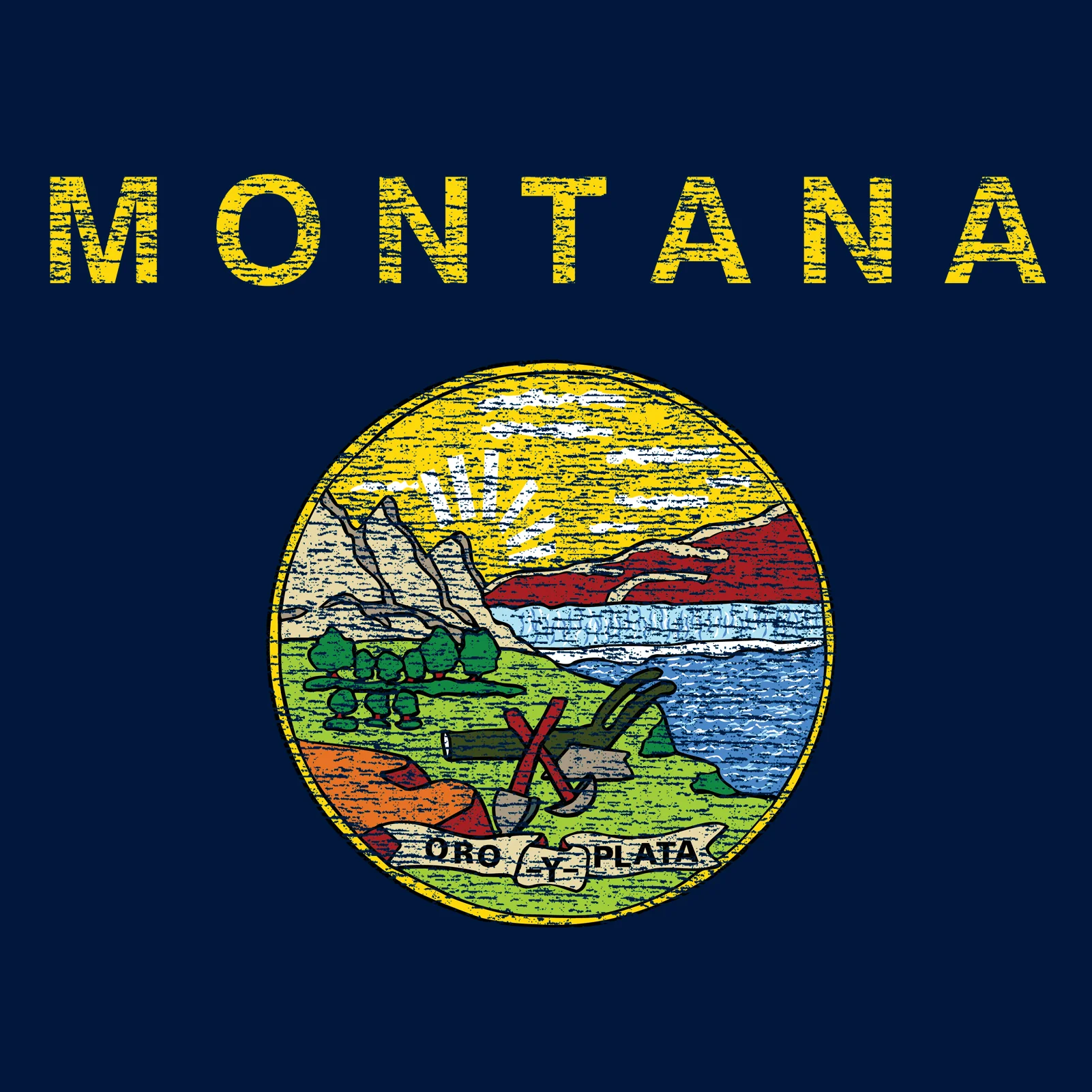 Montana State Flag NLA T-Shirt - Midnight Navy - Image 2