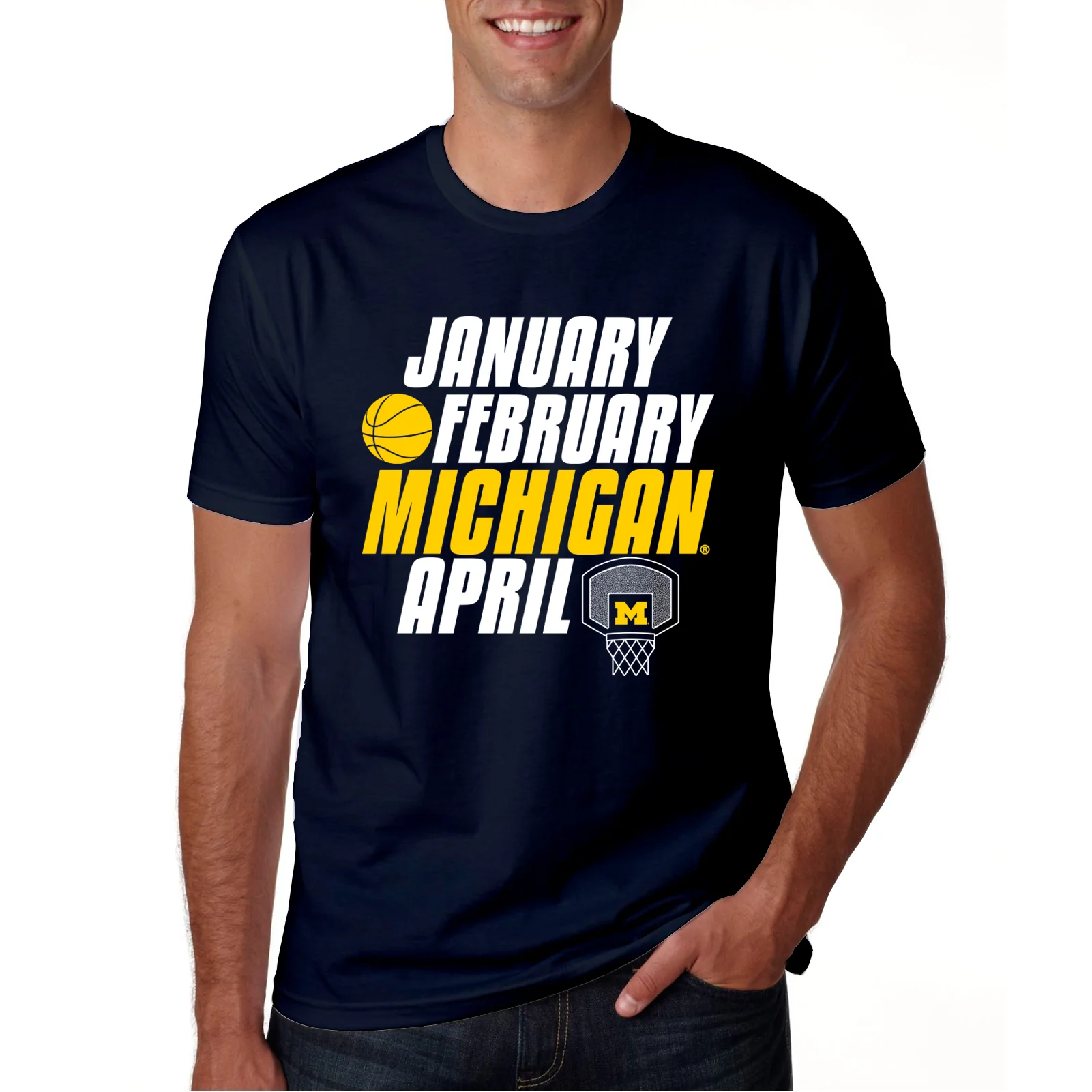 Month of Michigan Basketball University of Michigan Premium Cotton Short Sleeve T-Shirt - Midnight Navy - Image 4