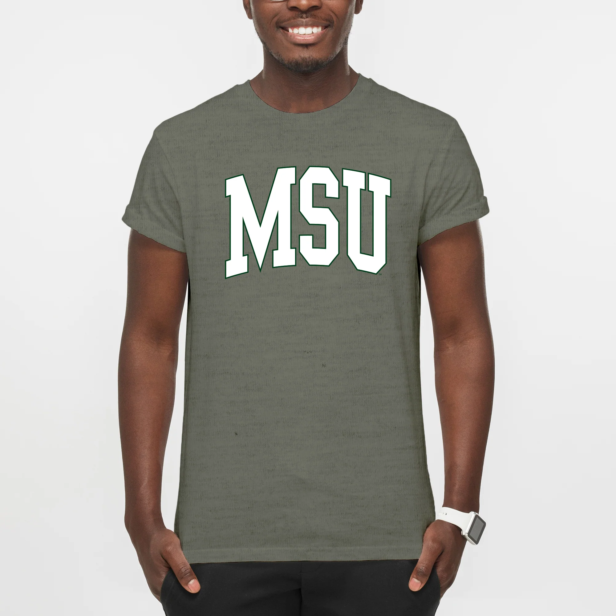 Michigan State University Spartans Mega Arch T-Shirt - Heather Military - Image 3