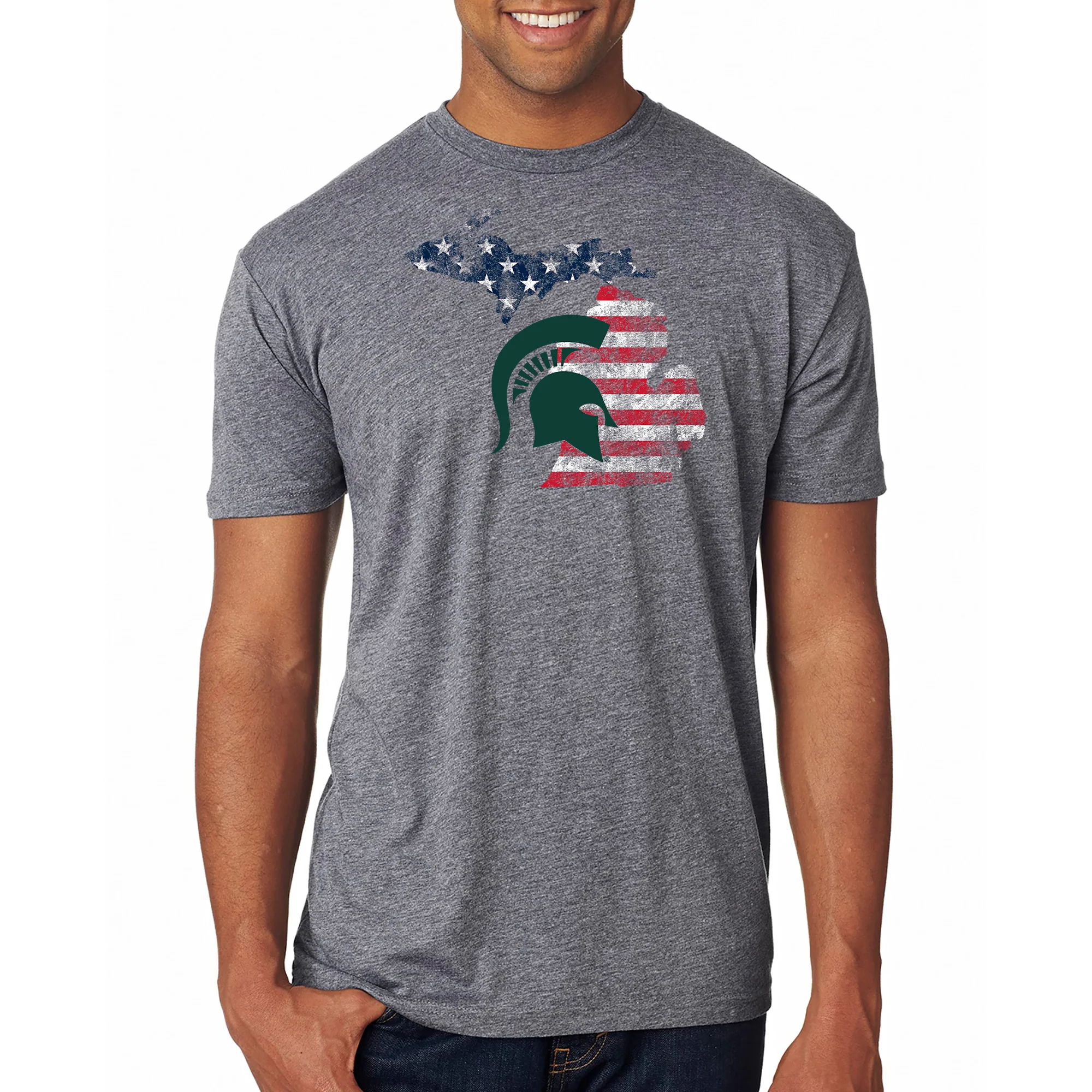 MSU Patriotic State Silhouette NLA Triblend T-Shirt - Premium Heather - Image 3