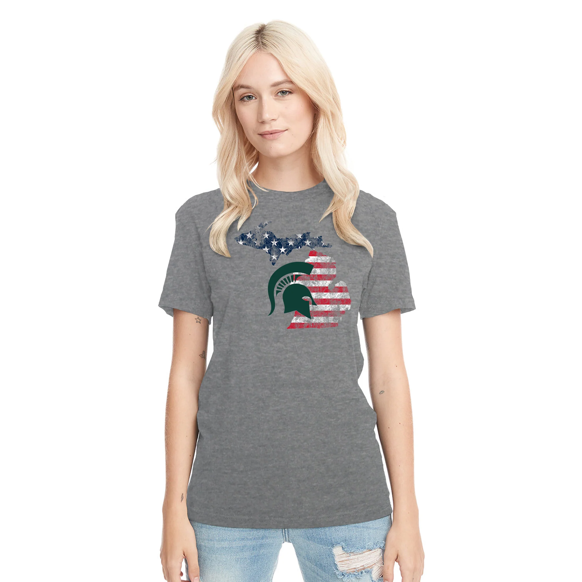 MSU Patriotic State Silhouette NLA Triblend T-Shirt - Premium Heather - Image 4