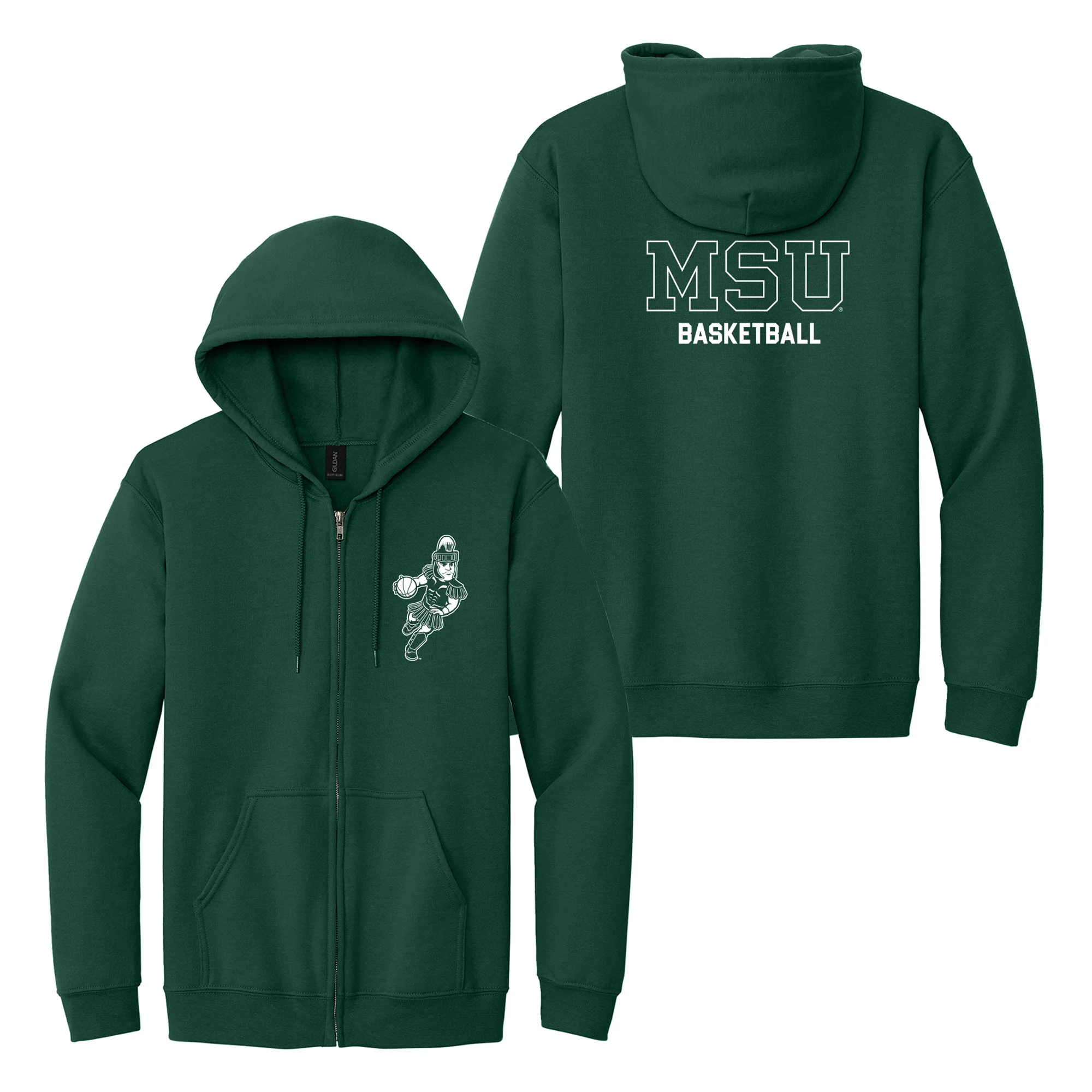MSU Sparty Basketball Mascot Mark LC Zip Hoodie - Forest