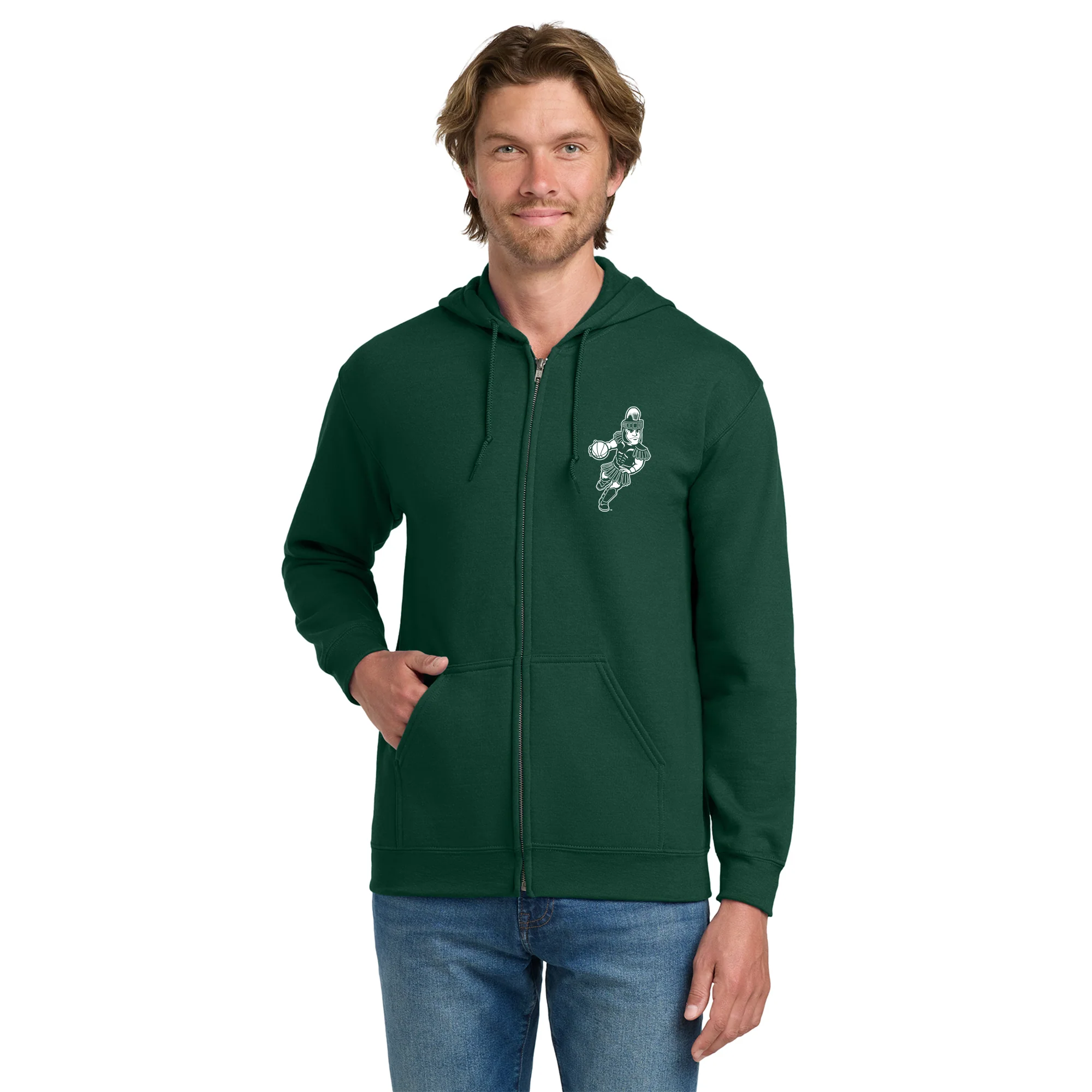 MSU Sparty Basketball Mascot Mark LC Zip Hoodie - Forest - Image 3