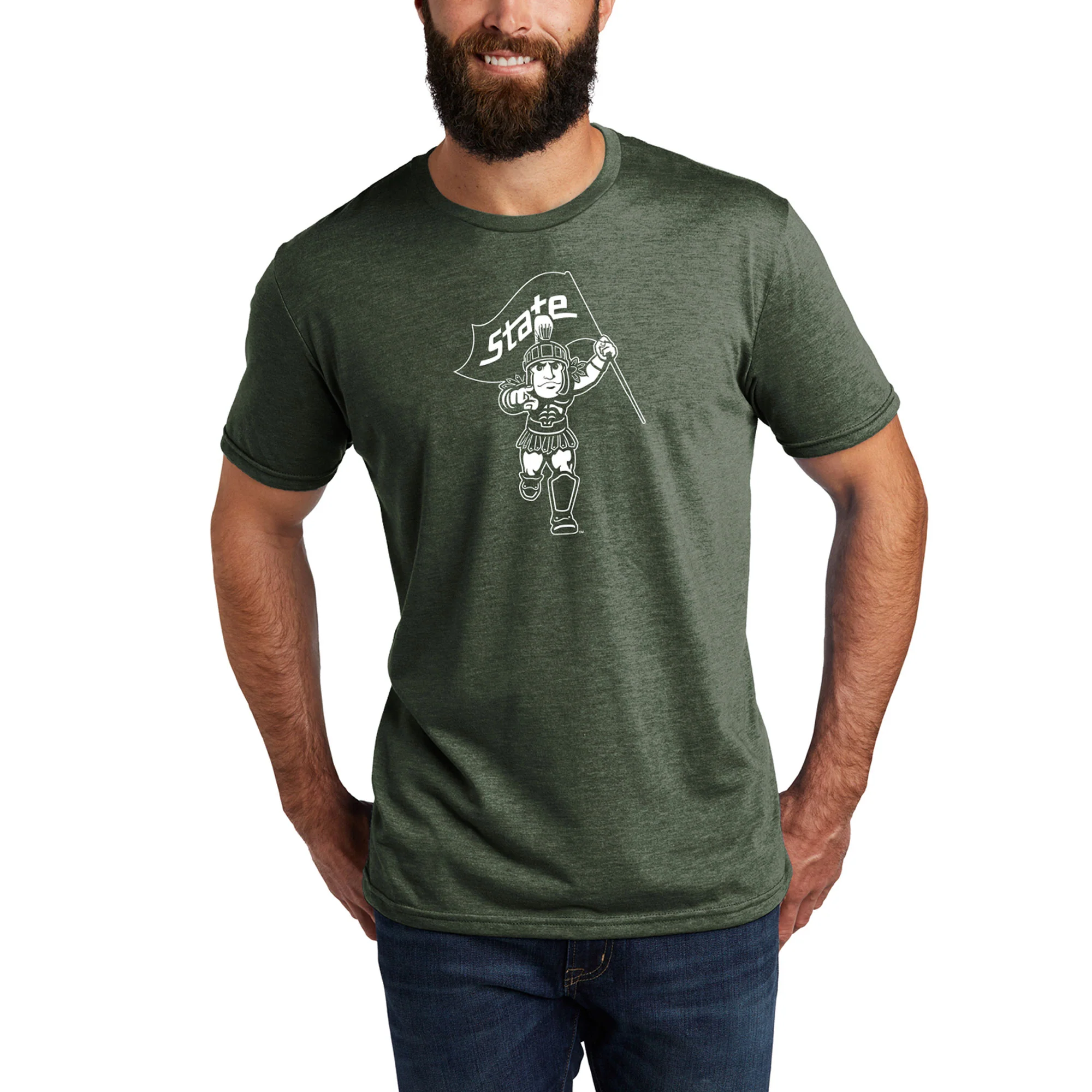 MSU Sparty Flag Unisex Triblend T-Shirt - Herb Green - Image 3