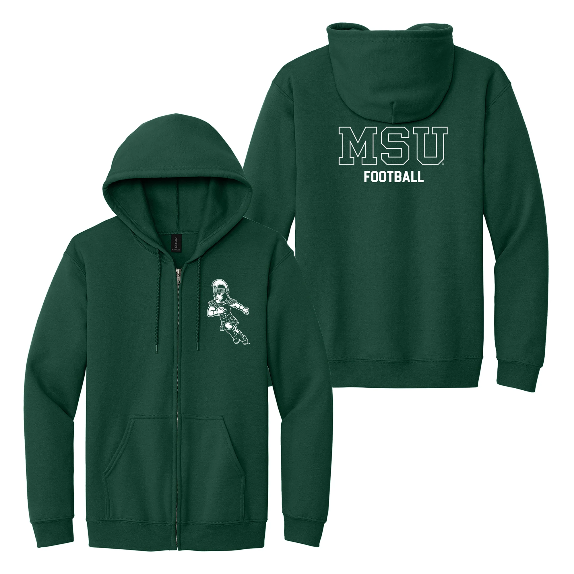 MSU Sparty Football Mascot Mark LC Zip Hoodie - Forest