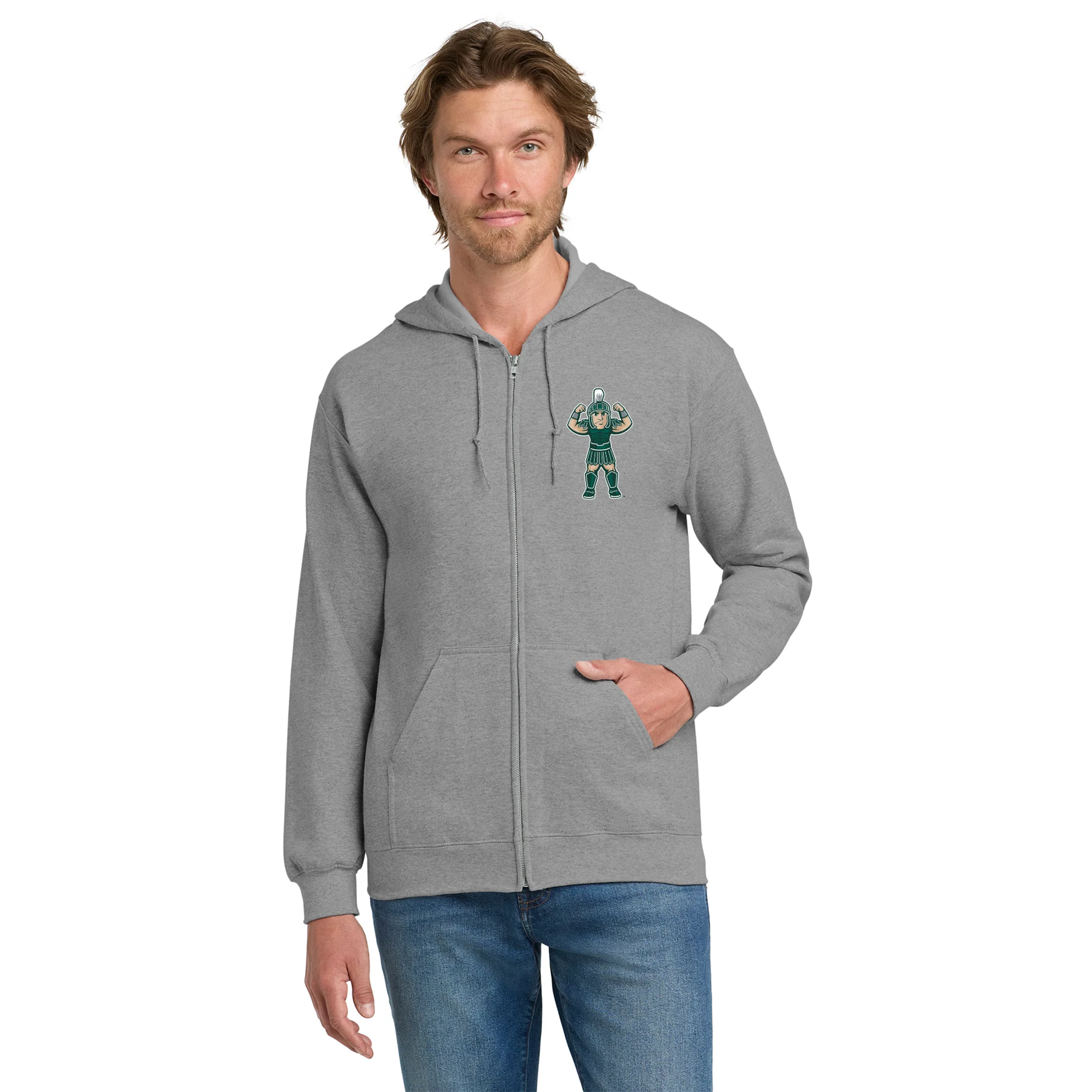 MSU Sparty Logo Script Zip Hoodie - Sport Grey - Image 3