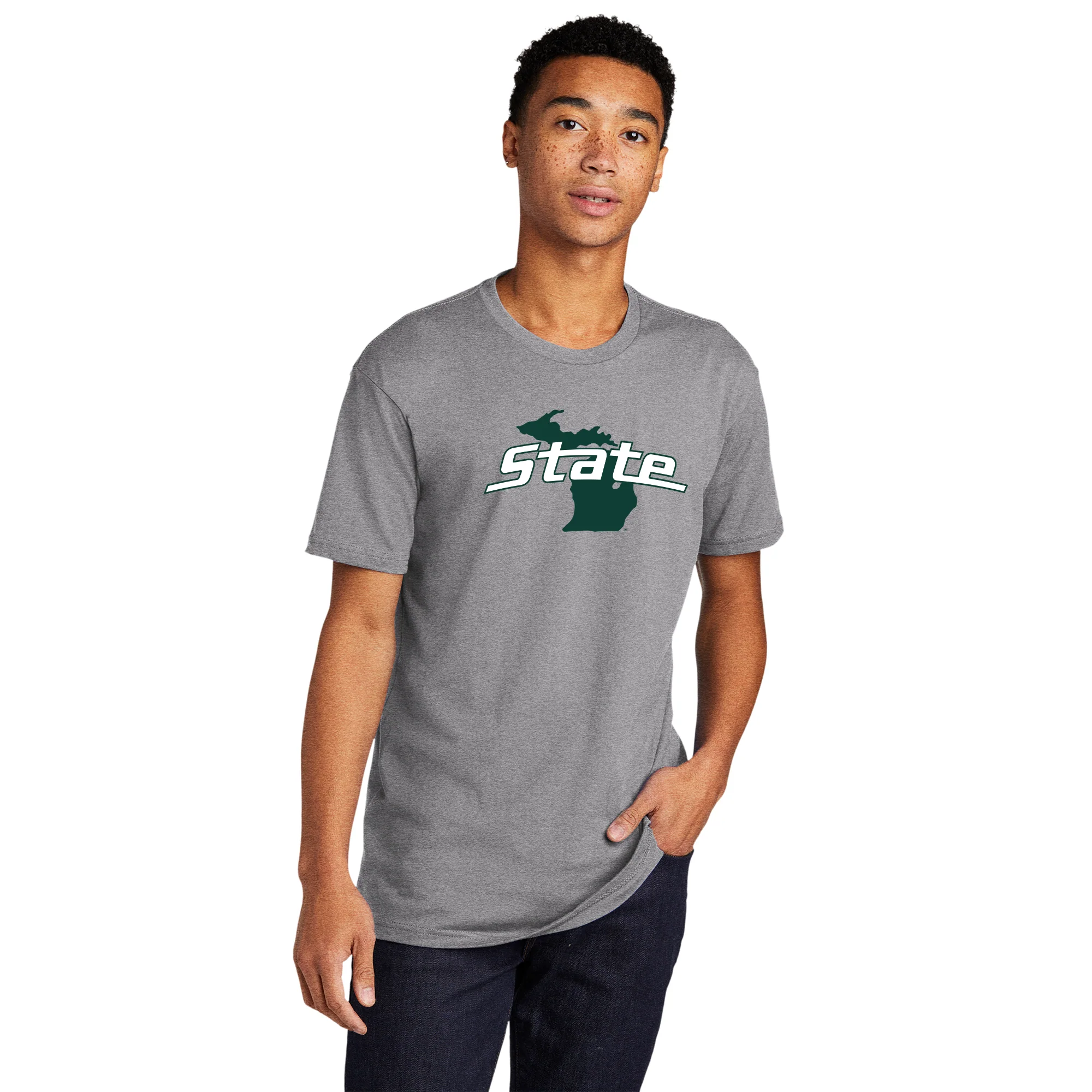 MSU State Outline Logo NLA T-Shirt - Heather Grey - Image 3