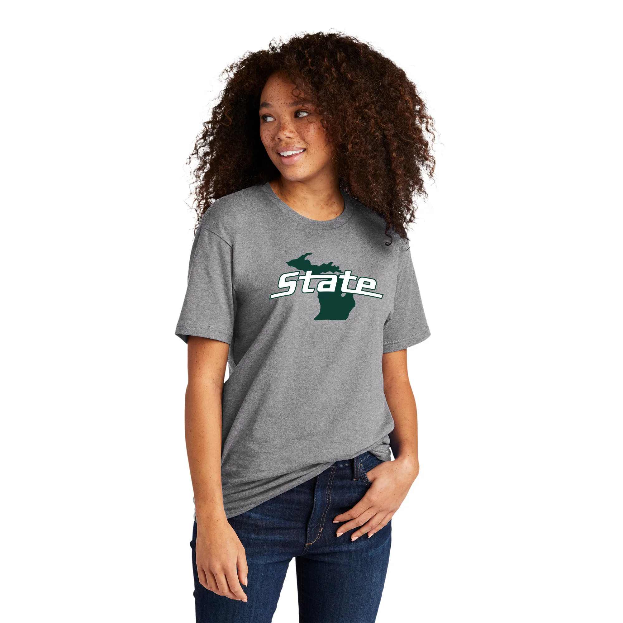 MSU State Outline Logo NLA T-Shirt - Heather Grey - Image 4