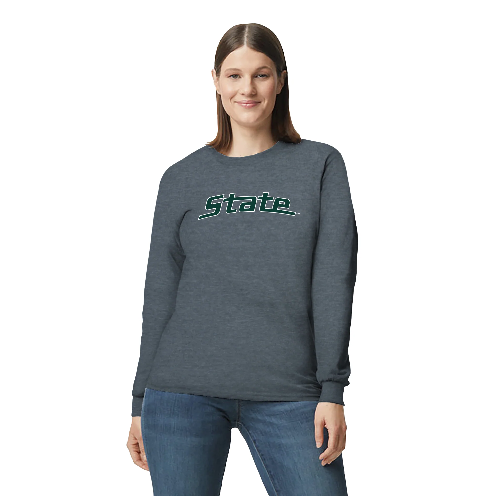 MSU State Wordmark Outline Long Sleeve - Dark Heather - Image 4