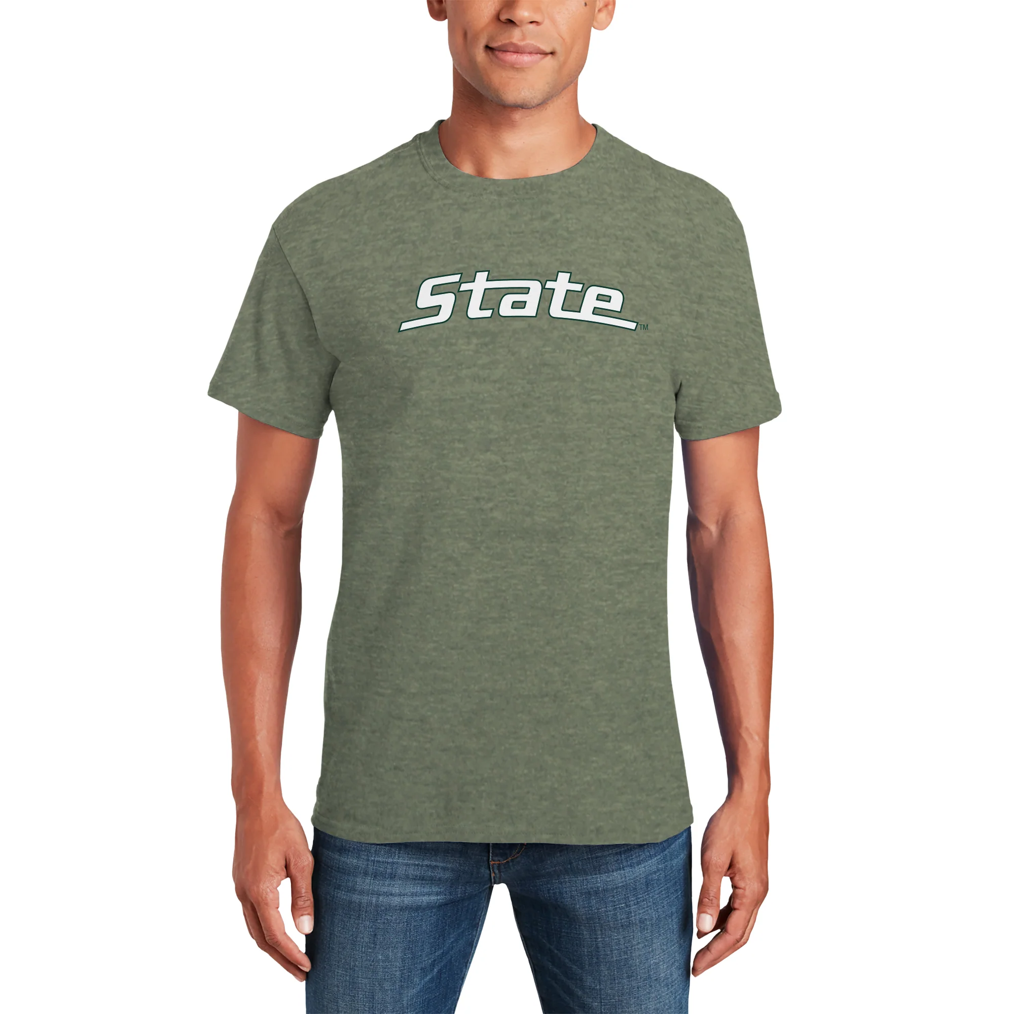 MSU State Wordmark Outline T-Shirt - Heather Military - Image 3