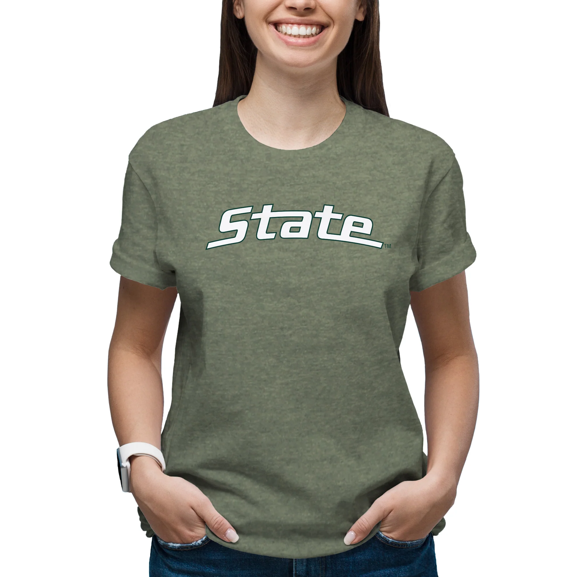 MSU State Wordmark Outline T-Shirt - Heather Military - Image 4