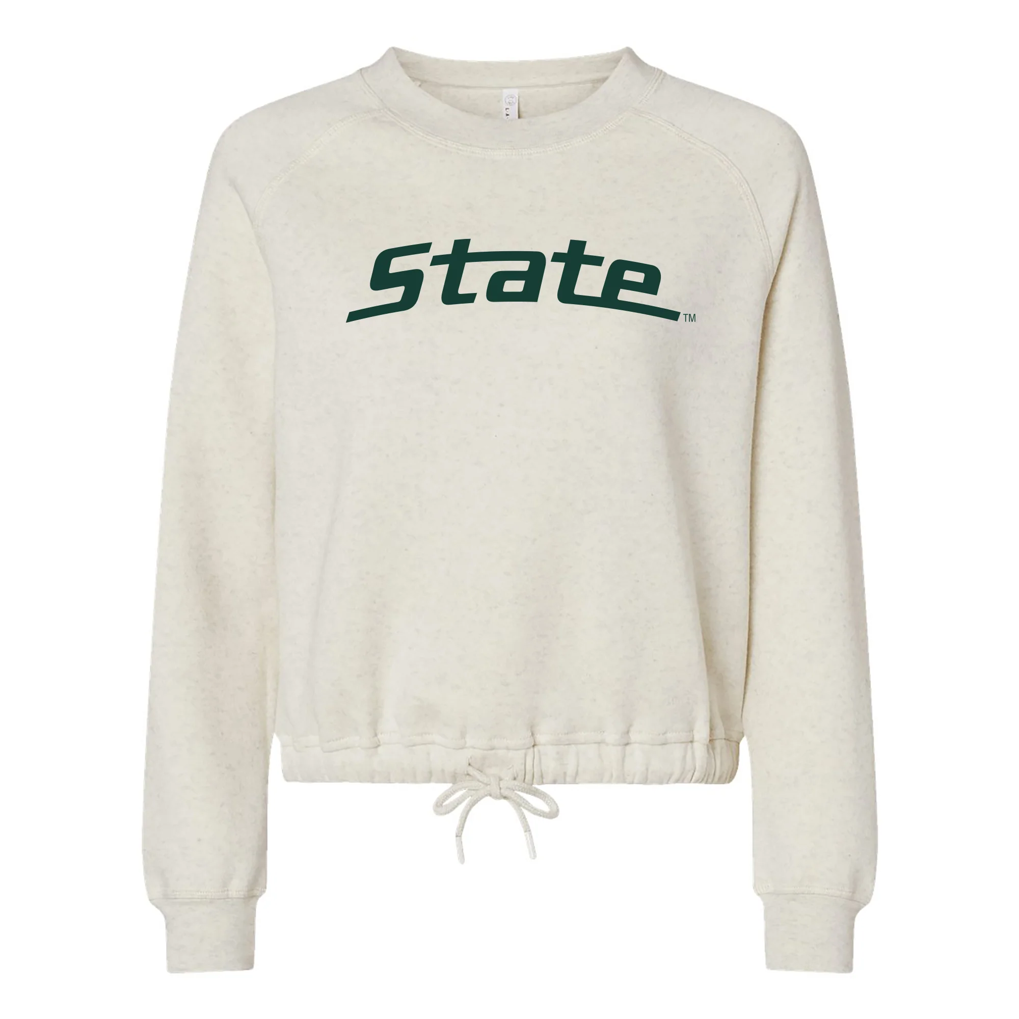MSU State Wordmark Womens Cinched Boxy Crew - Natural Heather