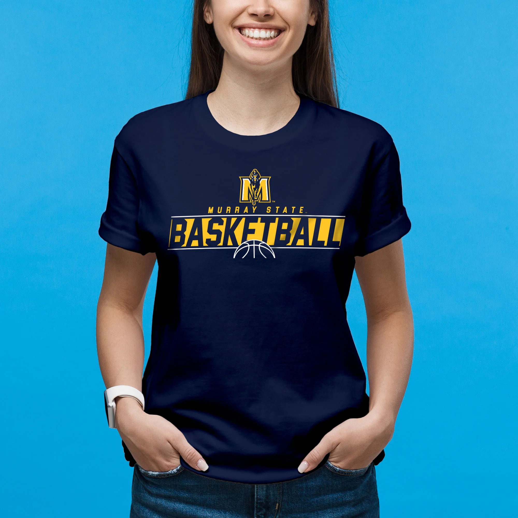 Murray State University Racers Basketball Charge T Shirt - Navy - Image 4