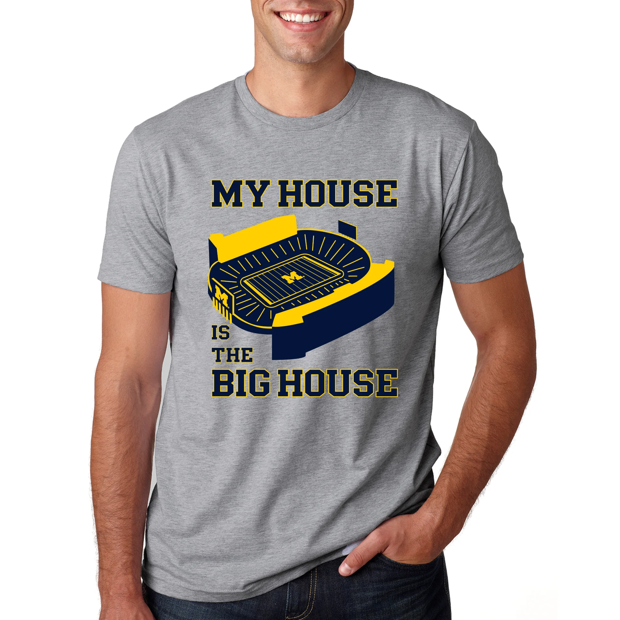 My House Is The Big House University of Michigan NLA T Shirt - Heather Grey - Image 4