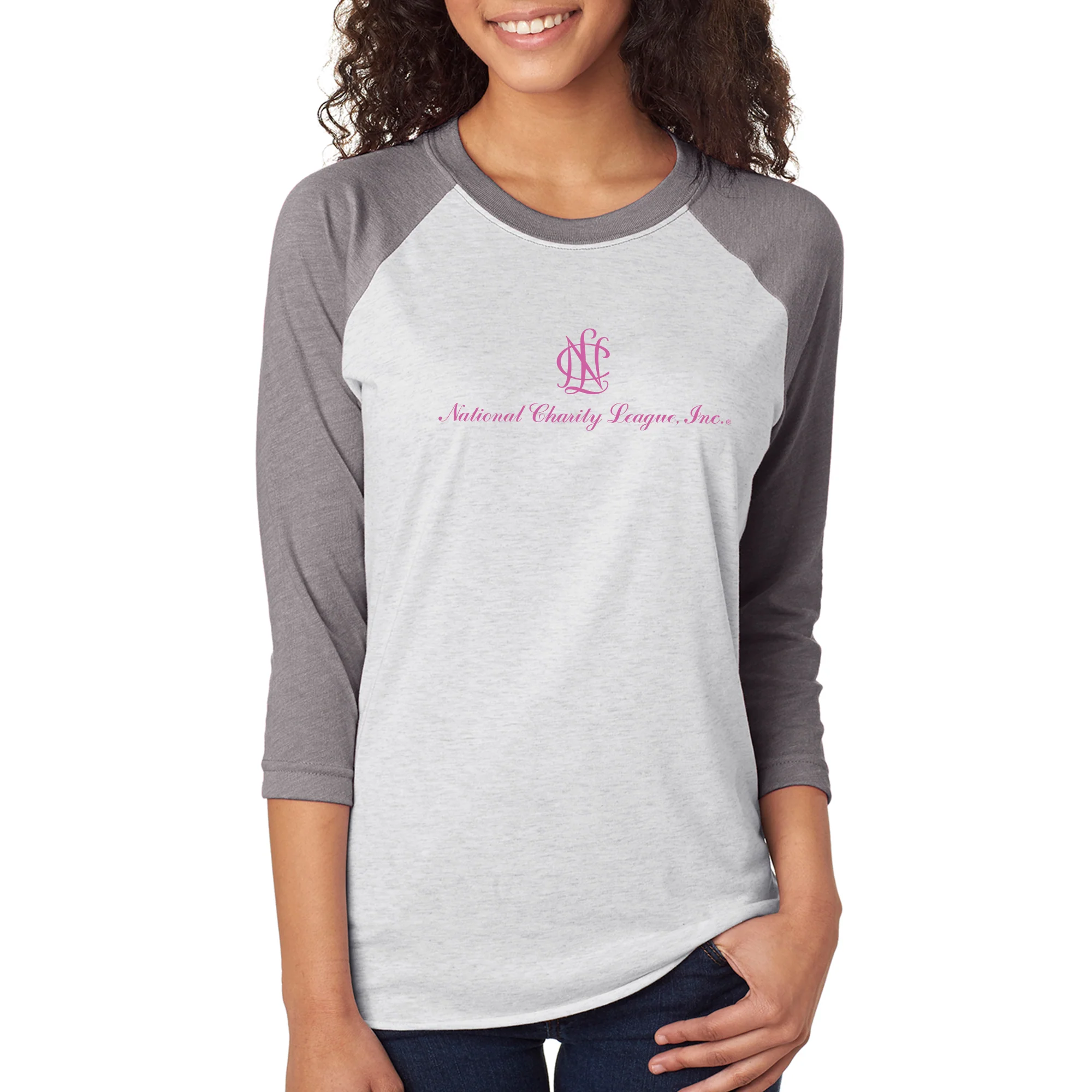 National Charity League Stacked Logo Raglan 3/4 Sleeve Shirt - White/Htr - Image 3