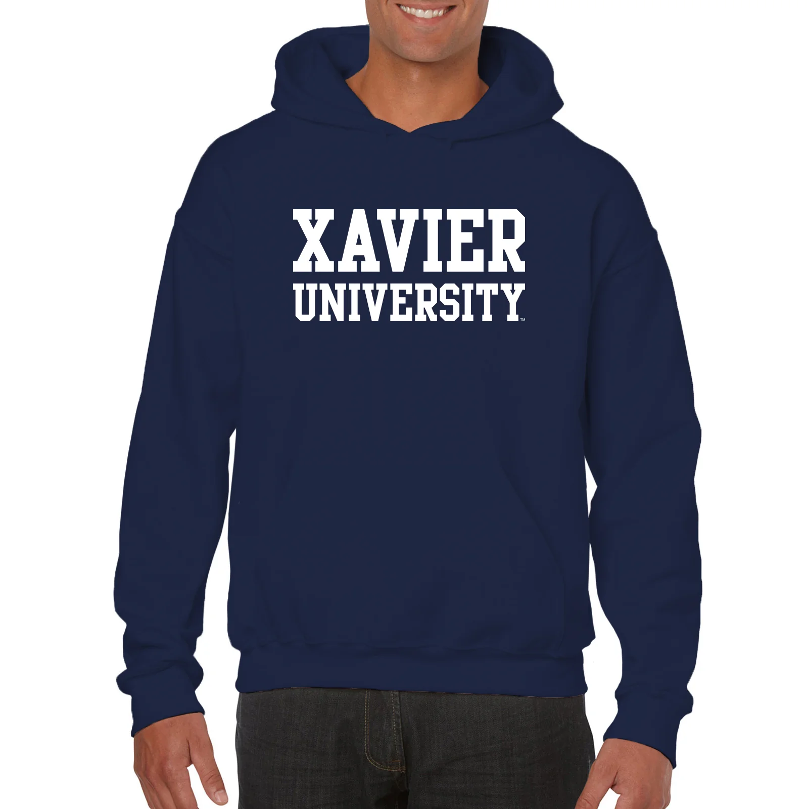 Xavier University Musketeers Basic Block Heavy Blend Hoodie - Navy - Image 4