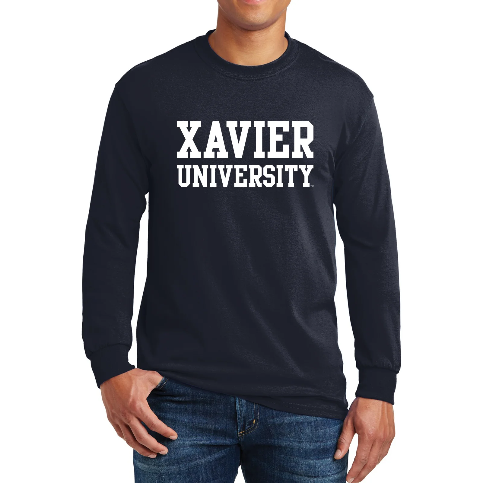 Xavier University Musketeers Basic Block Long Sleeve T Shirt - Navy - Image 4