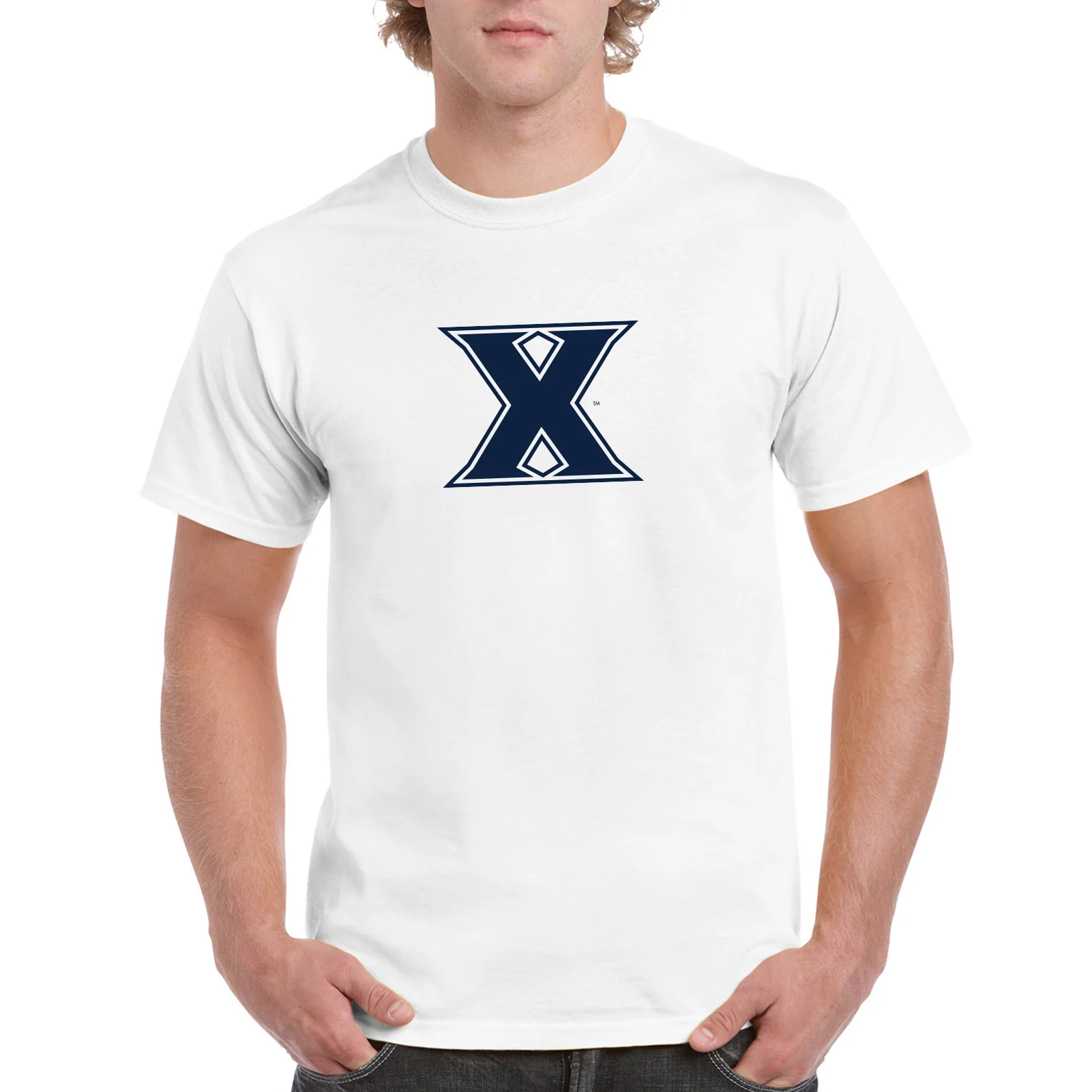 Xavier University Musketeers Primary Logo Short Sleeve T Shirt - White - Image 3