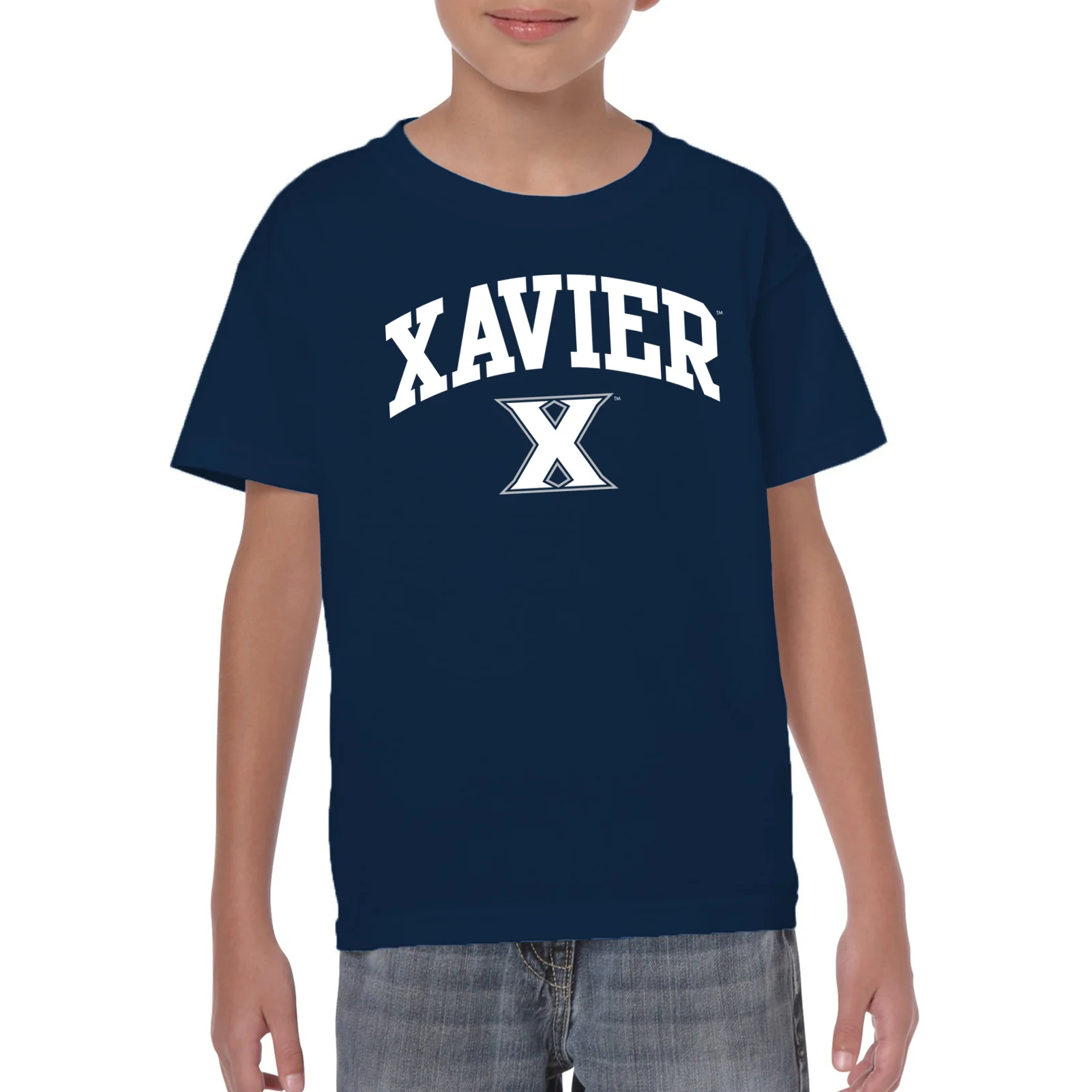 Xavier University Musketeers Arch Logo Youth Short Sleeve T-Shirt - Navy - Image 3