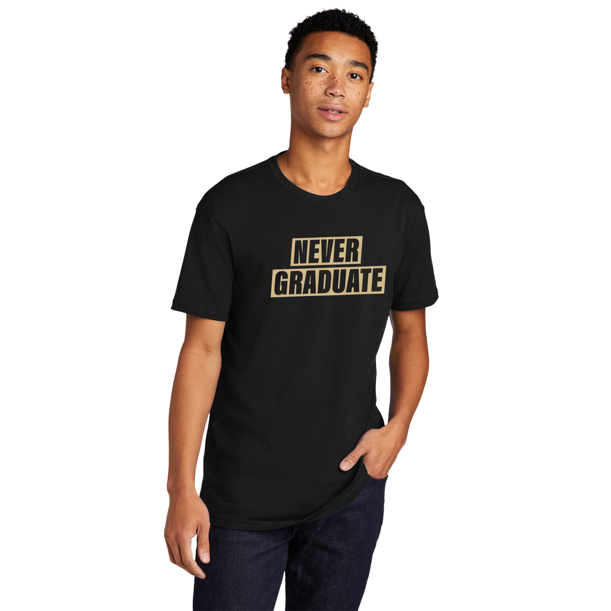 Never Graduate NLA T-Shirt - Black w/ Gold Print - Image 3