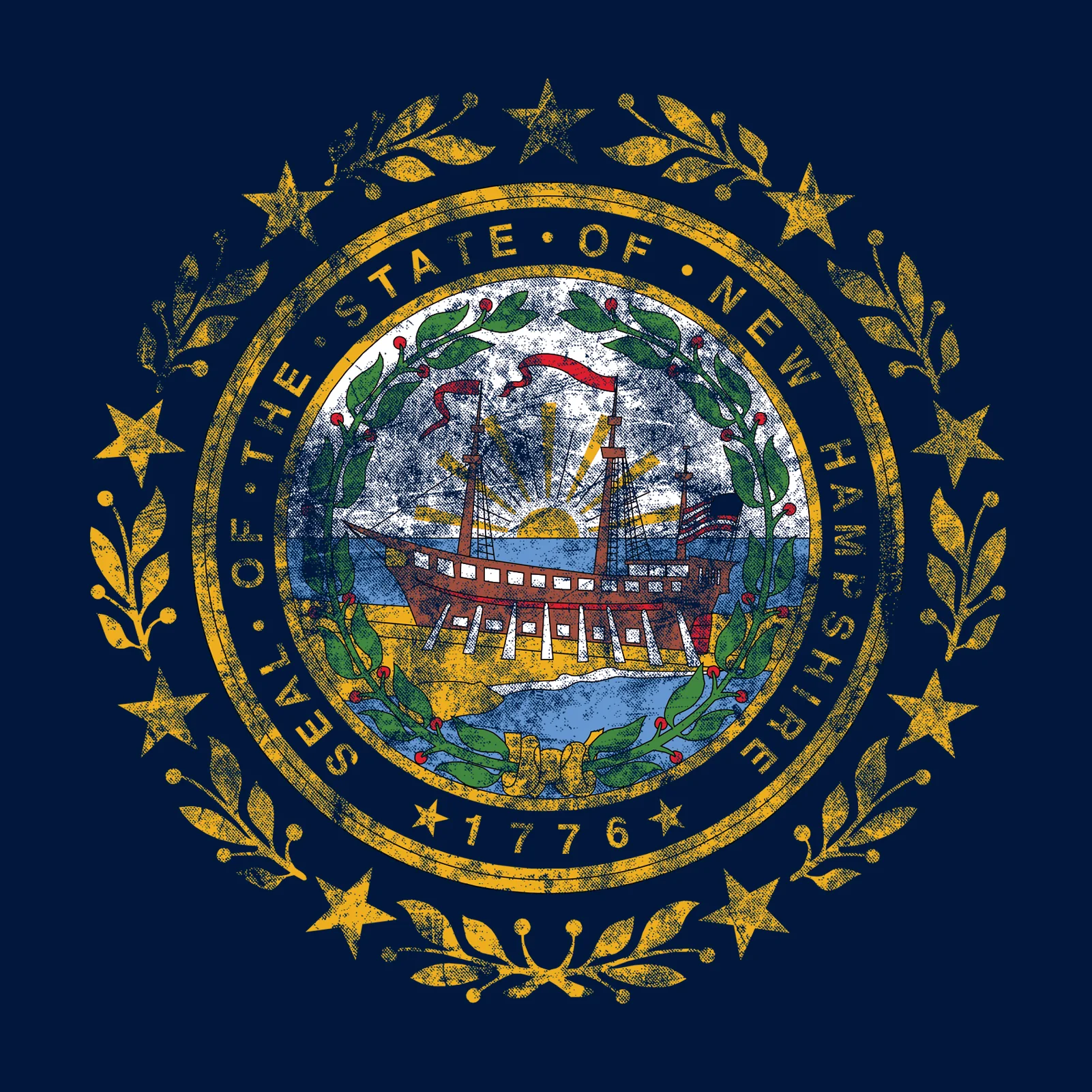 New Hampshire State Flag NLA T-Shirt - Midnight Navy - Image 2