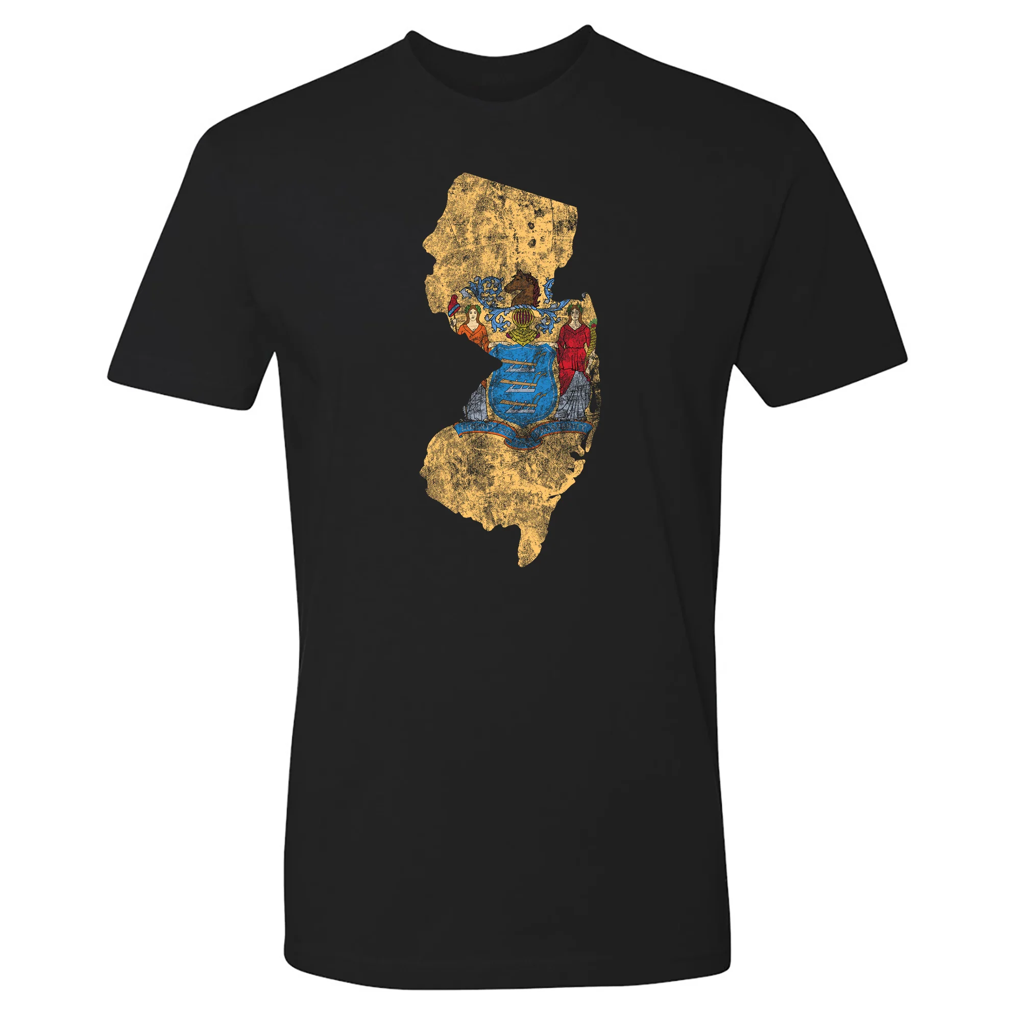 New Jersey Distressed State Flag Outline NLA T-Shirt - Black