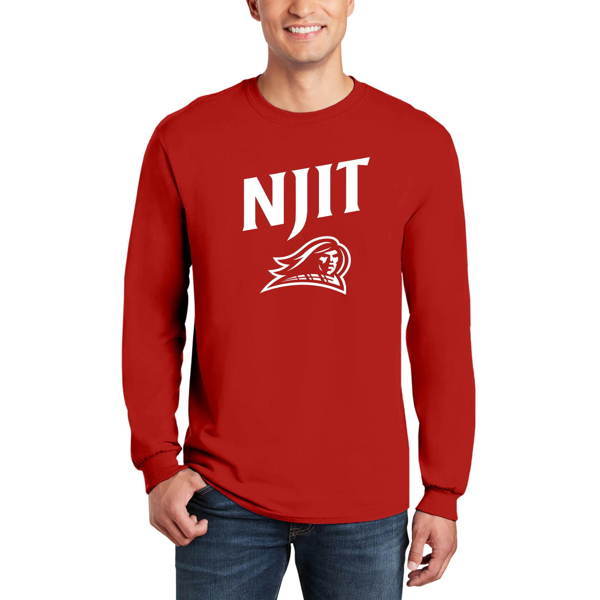 New Jersey Institute of Technology Arch Logo Long Sleeve T Shirt - Red - Image 3