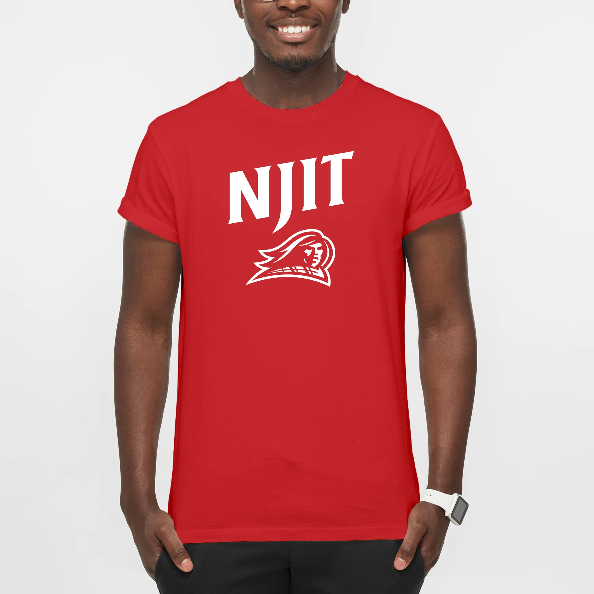 New Jersey Institute of Technology Arch Logo Short Sleeve T Shirt - Red - Image 3