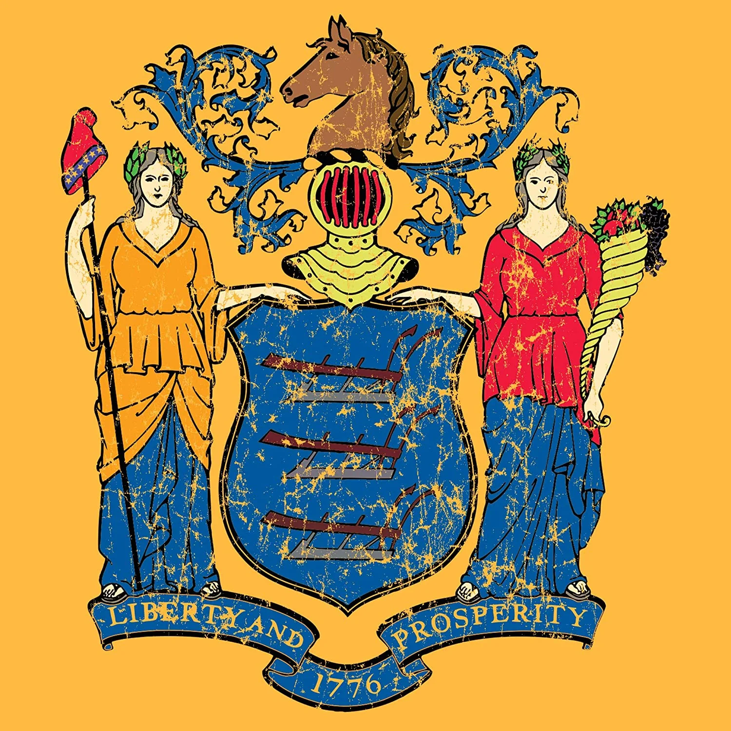 New Jersey State Flag NLA T-Shirt - Gold - Image 2