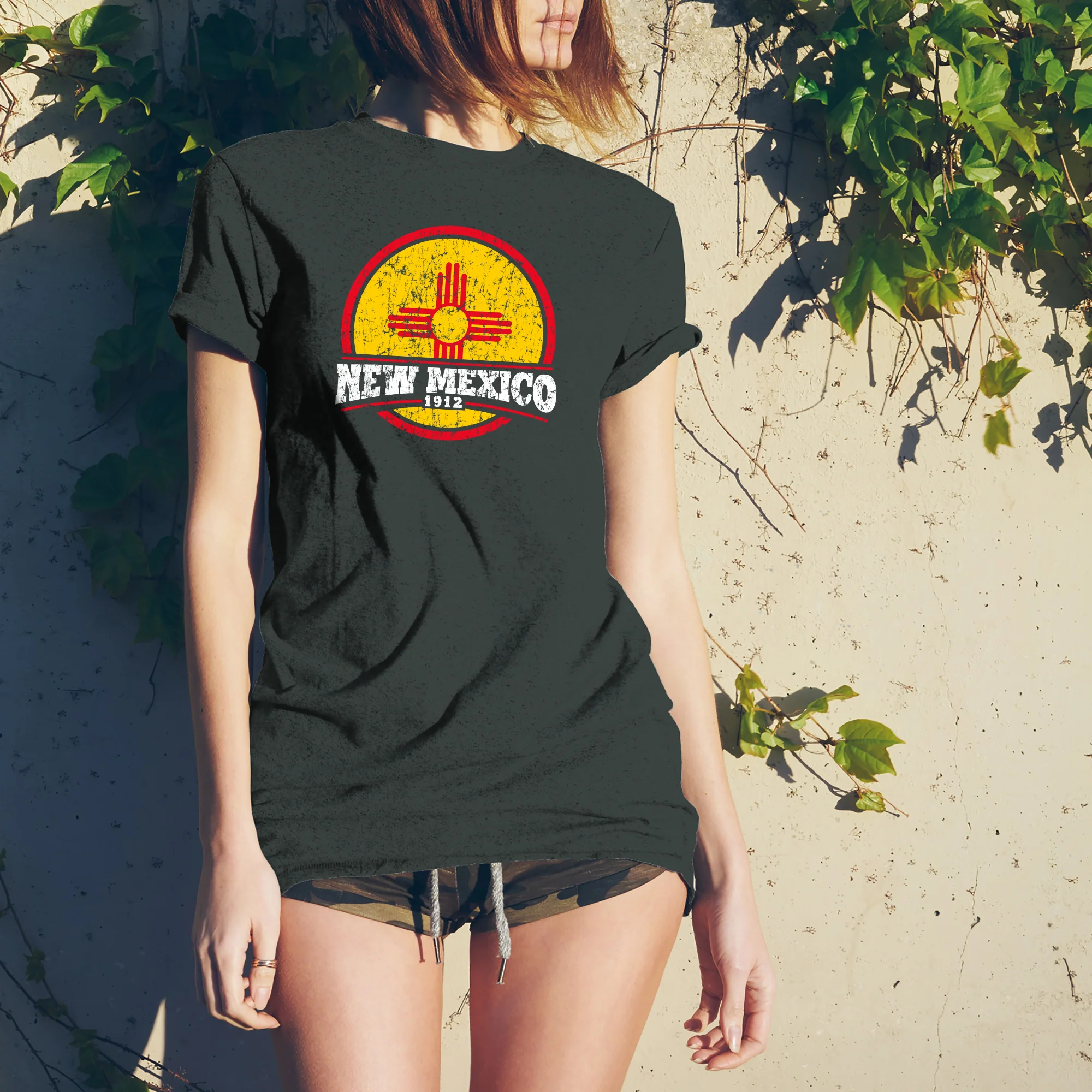 New Mexico Distressed Circle T-Shirt - Dark Heather - Image 4