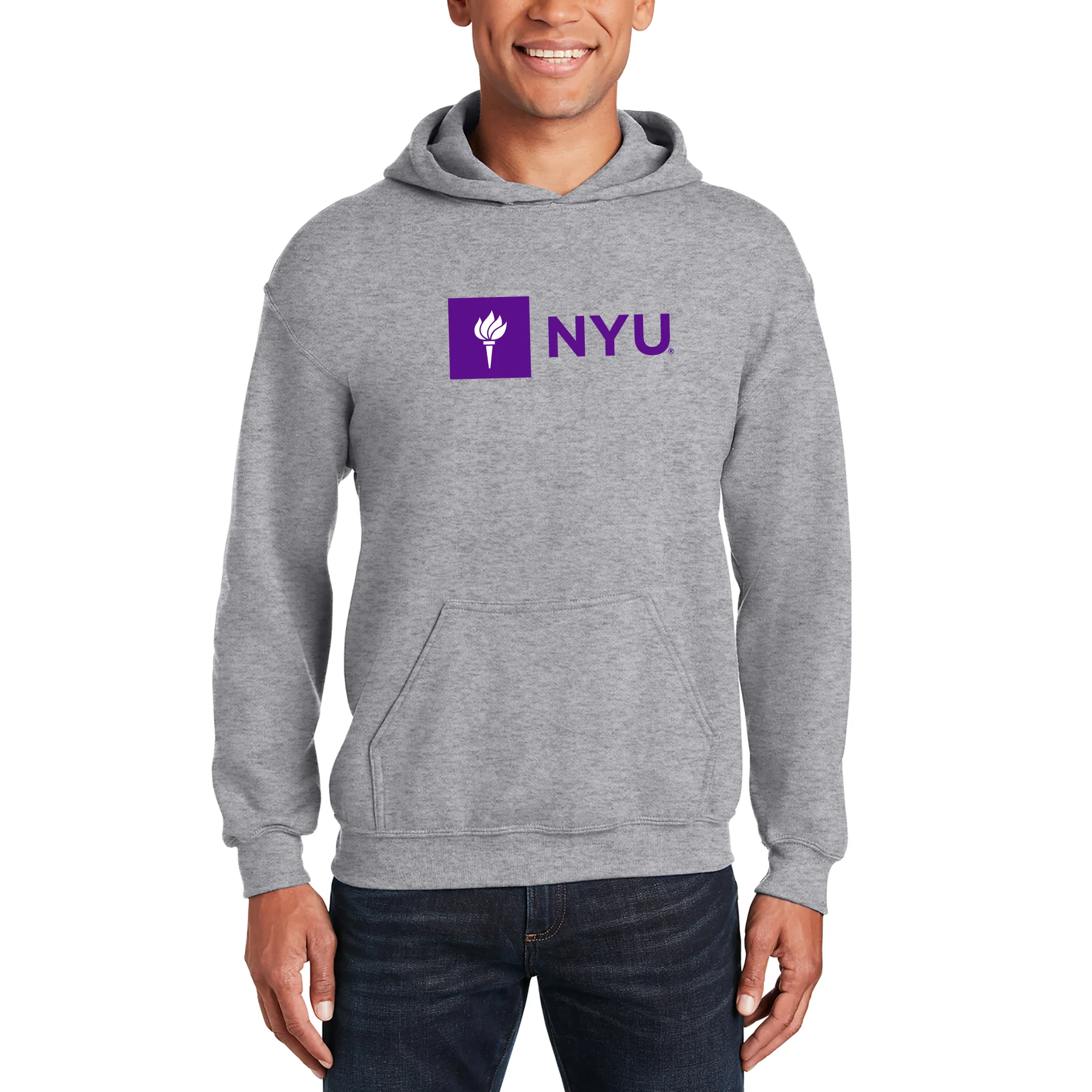 New York University Institutional Logo Hoodie - Sport Grey - Image 3