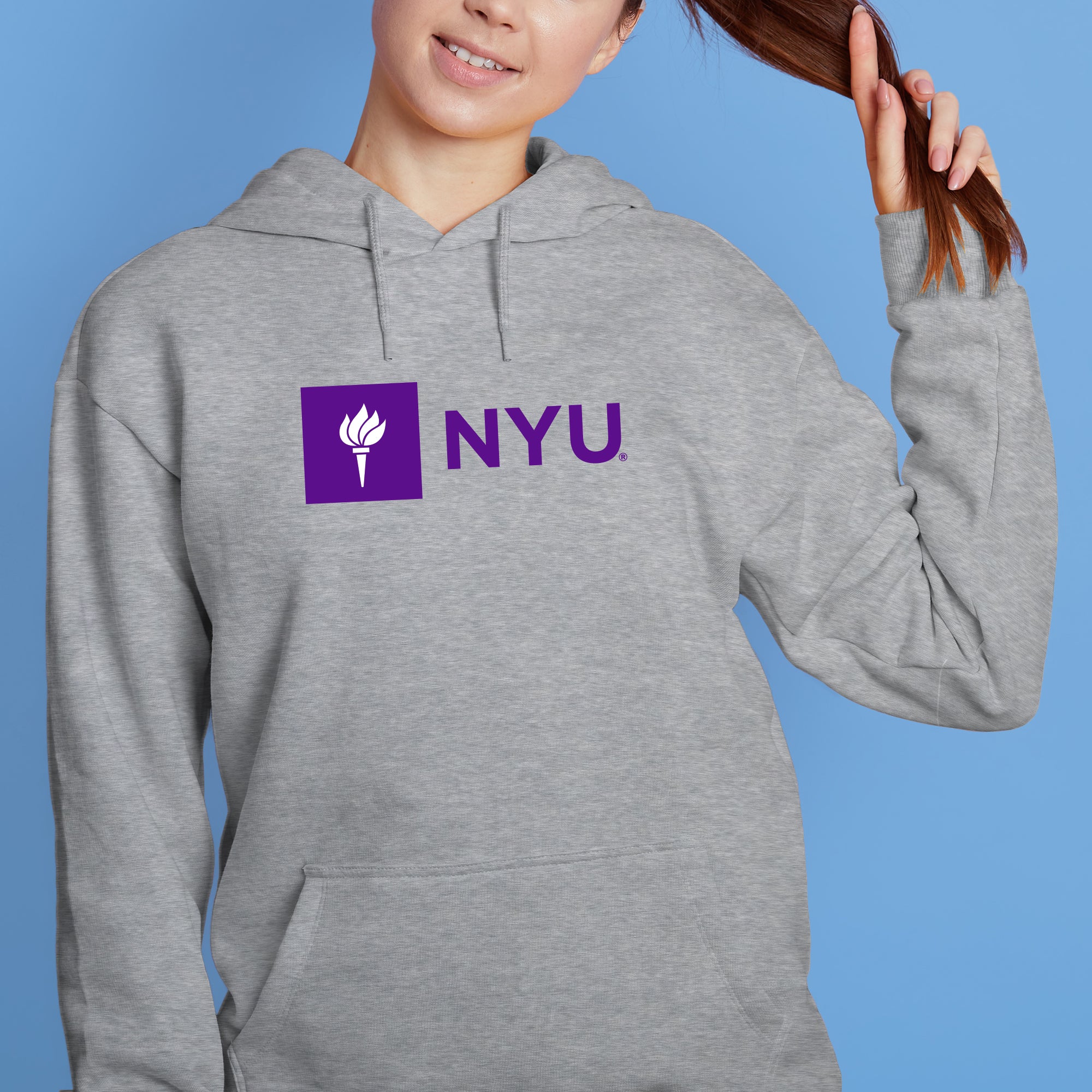 New York University Institutional Logo Hoodie - Sport Grey - Image 4
