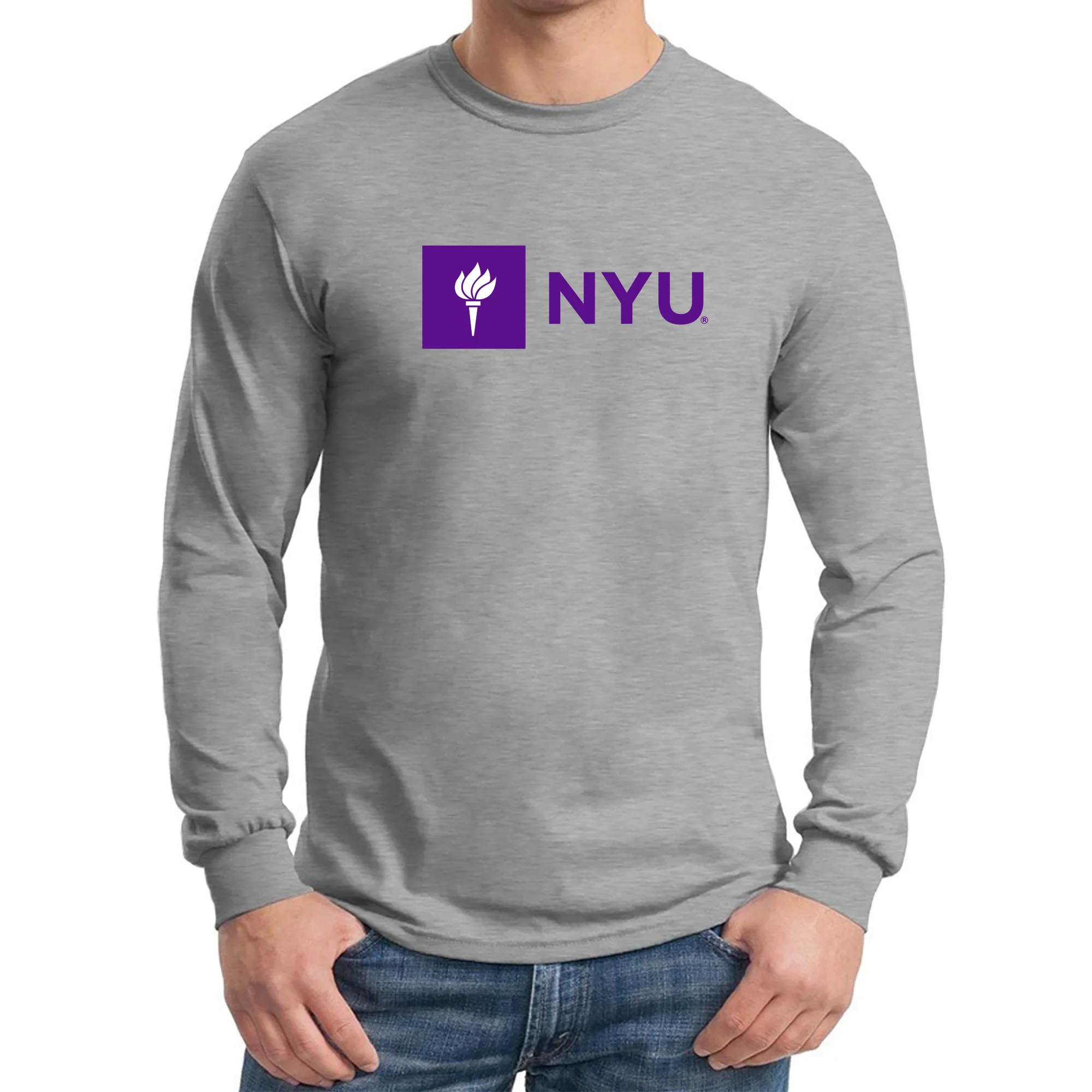 New York University Institutional Logo Long Sleeve - Sport Grey - Image 3