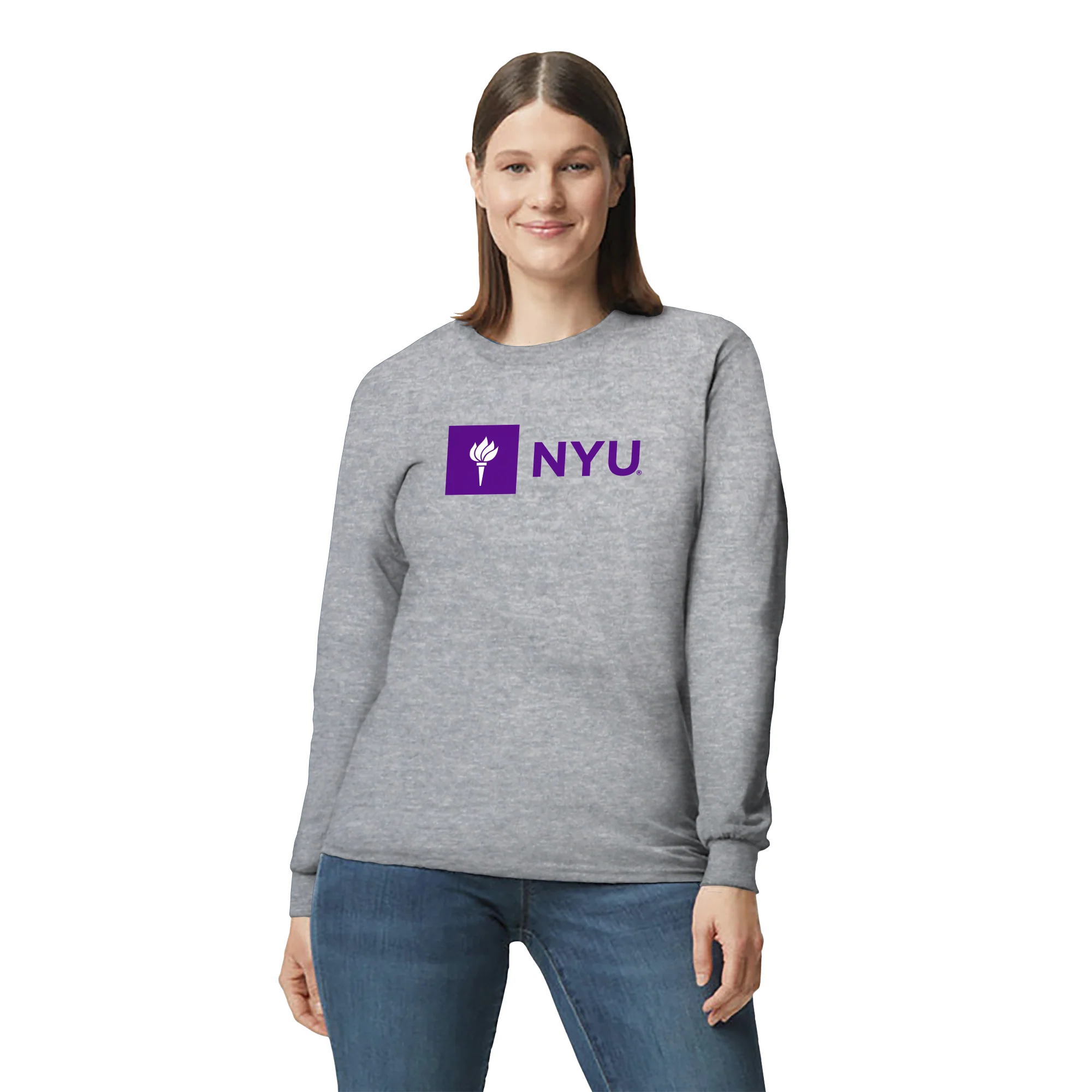 New York University Institutional Logo Long Sleeve - Sport Grey - Image 4