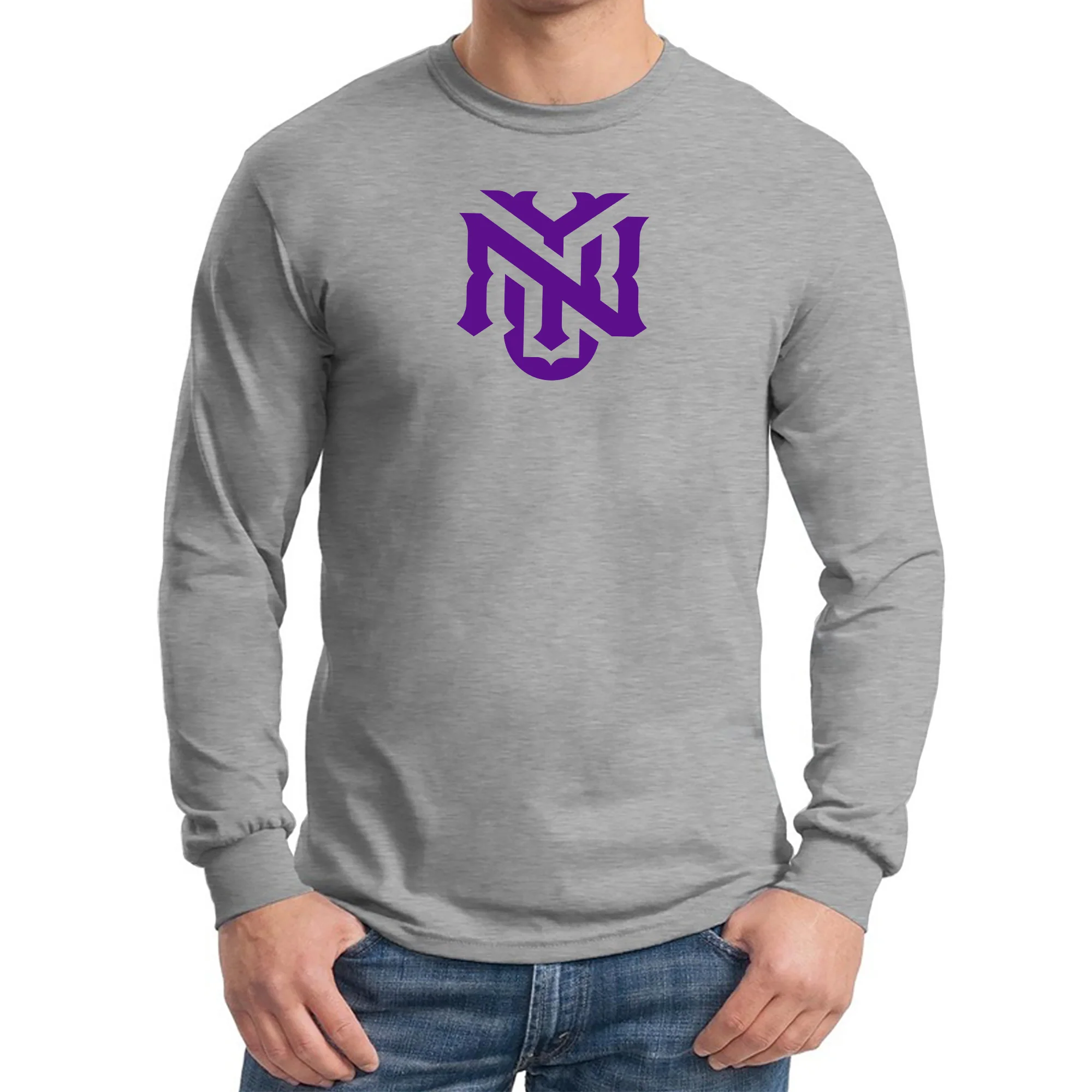 New York University Violets Primary Logo Long Sleeve T-Shirt - Sport Grey - Image 3