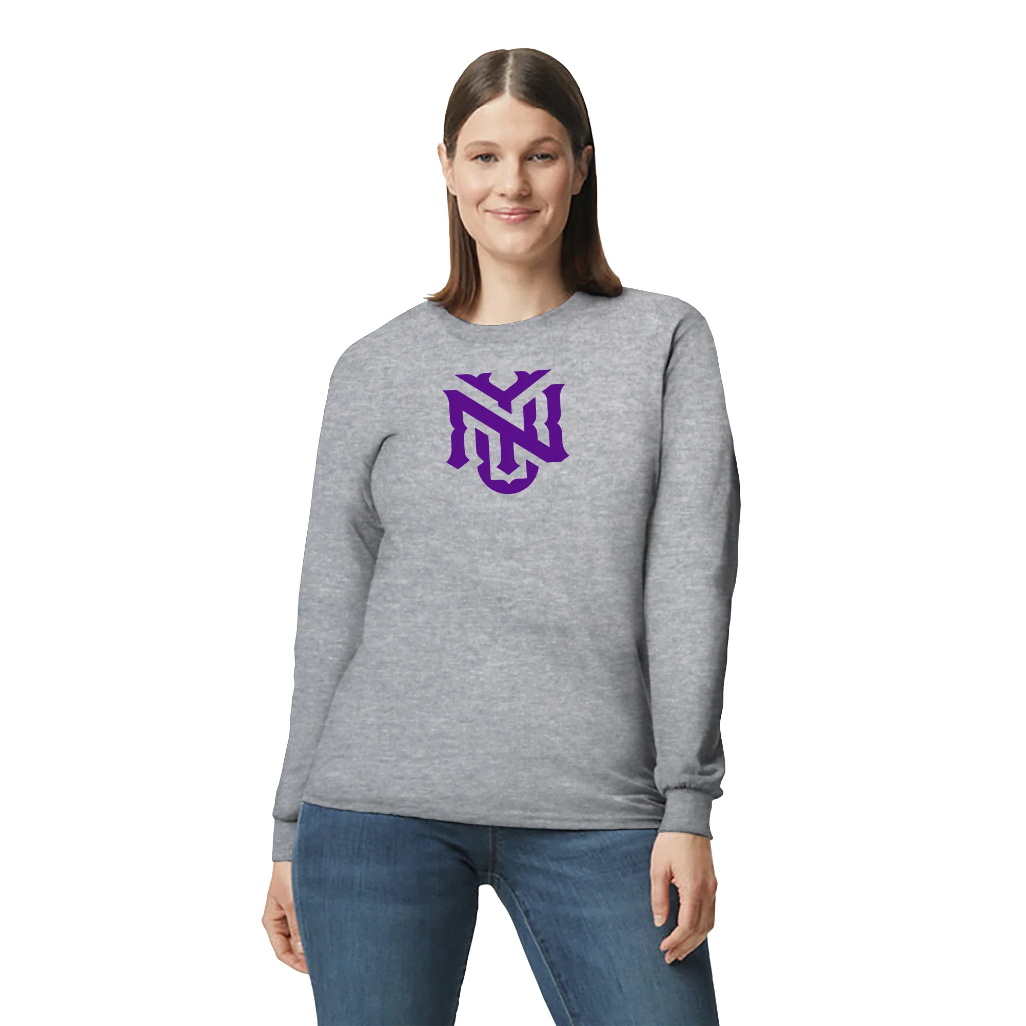 New York University Violets Primary Logo Long Sleeve T-Shirt - Sport Grey - Image 4