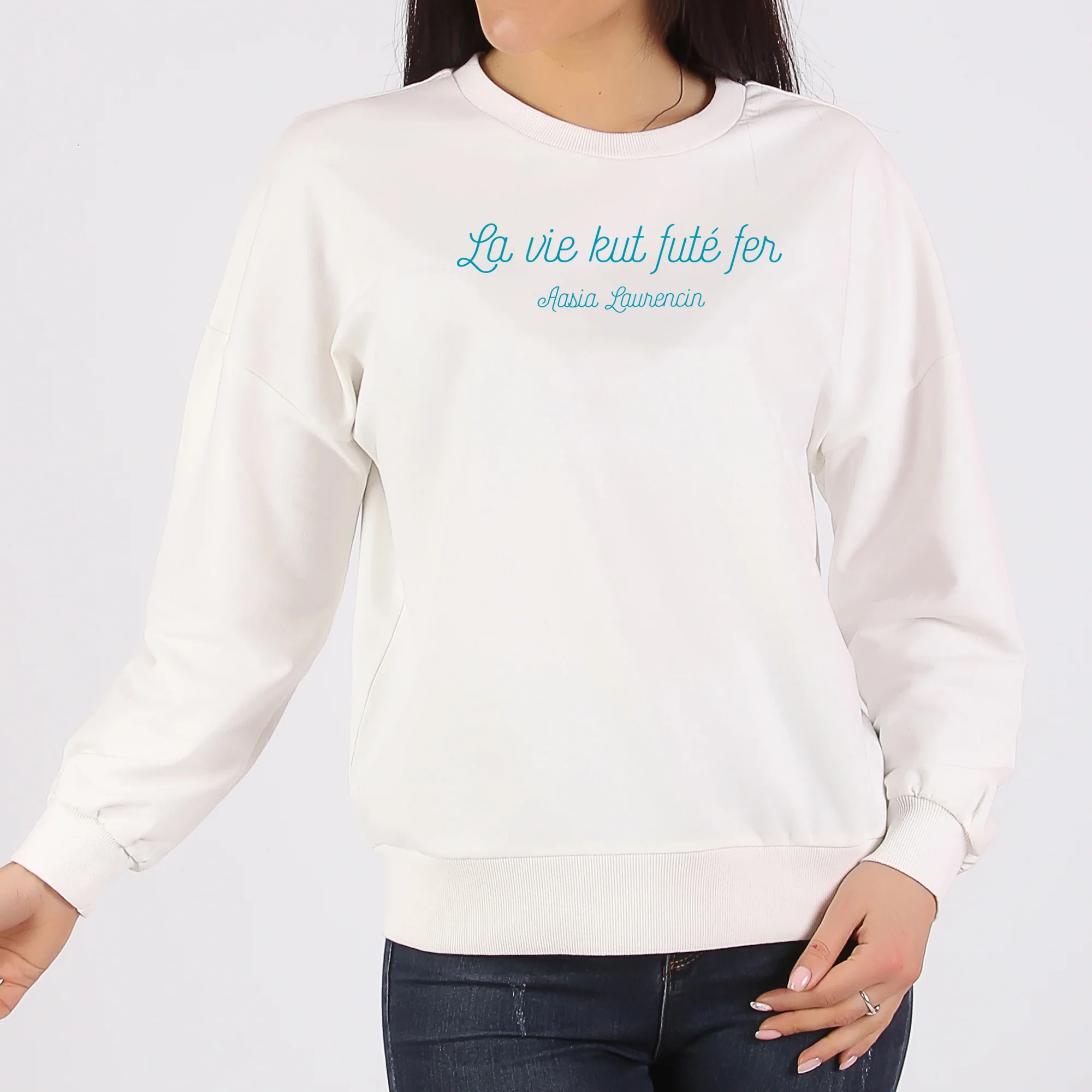 Aasia Laurencin - La Vie Kut Fute Fer Crewneck Sweatshirt - White - Image 4